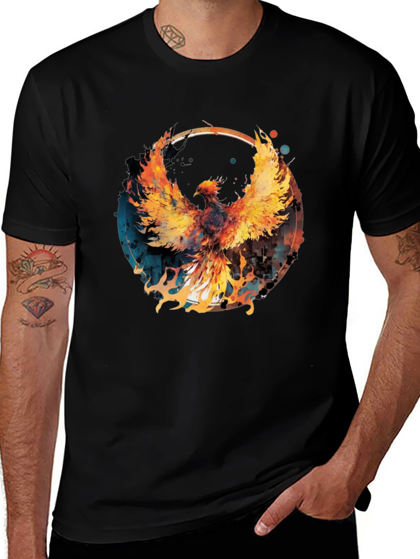 Phoenix Firebird Graphic Print Black T-Shirt