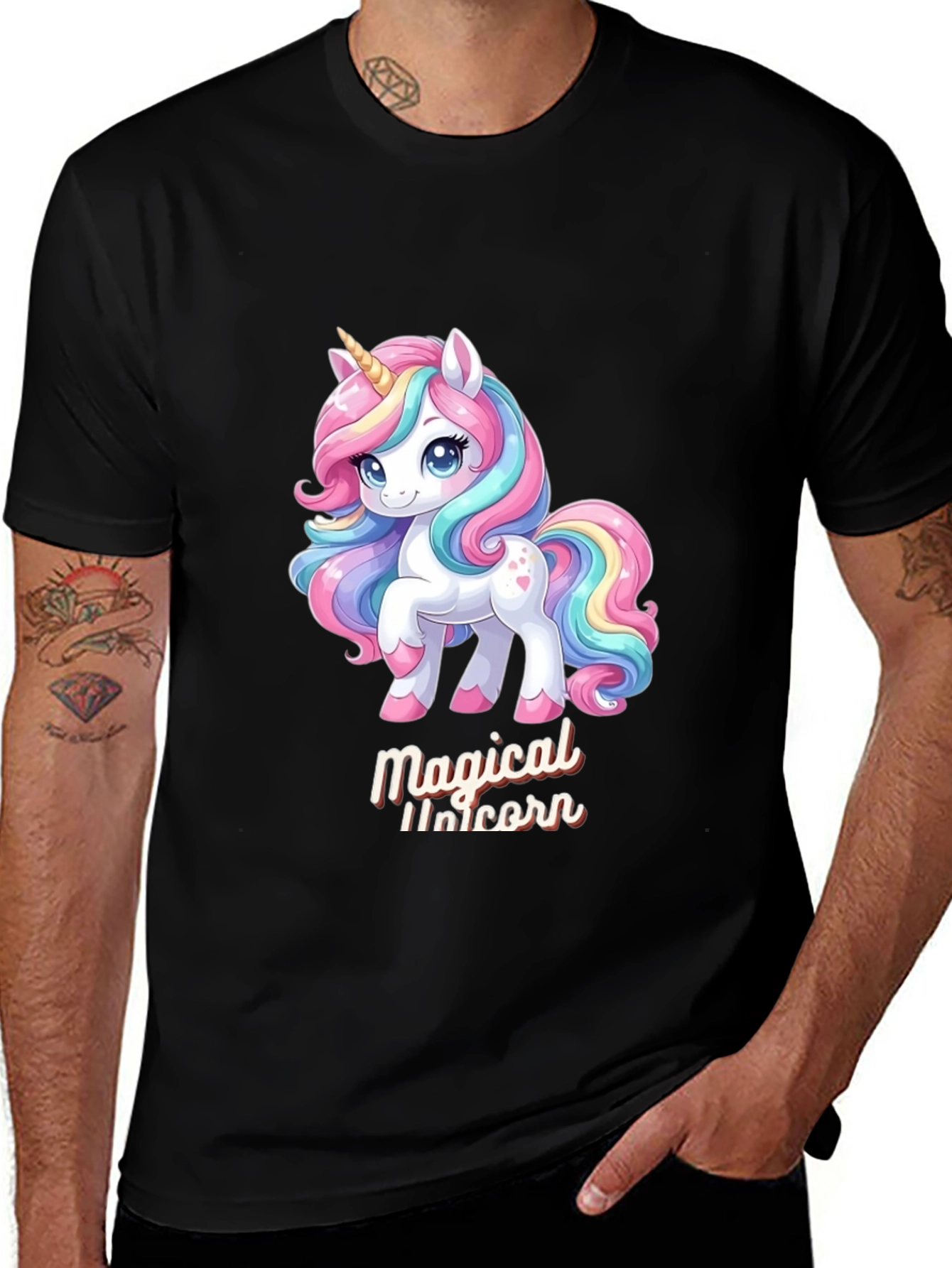 Variant 10 of Magical Unicorn Graphic Tee - Black Cotton Comfort