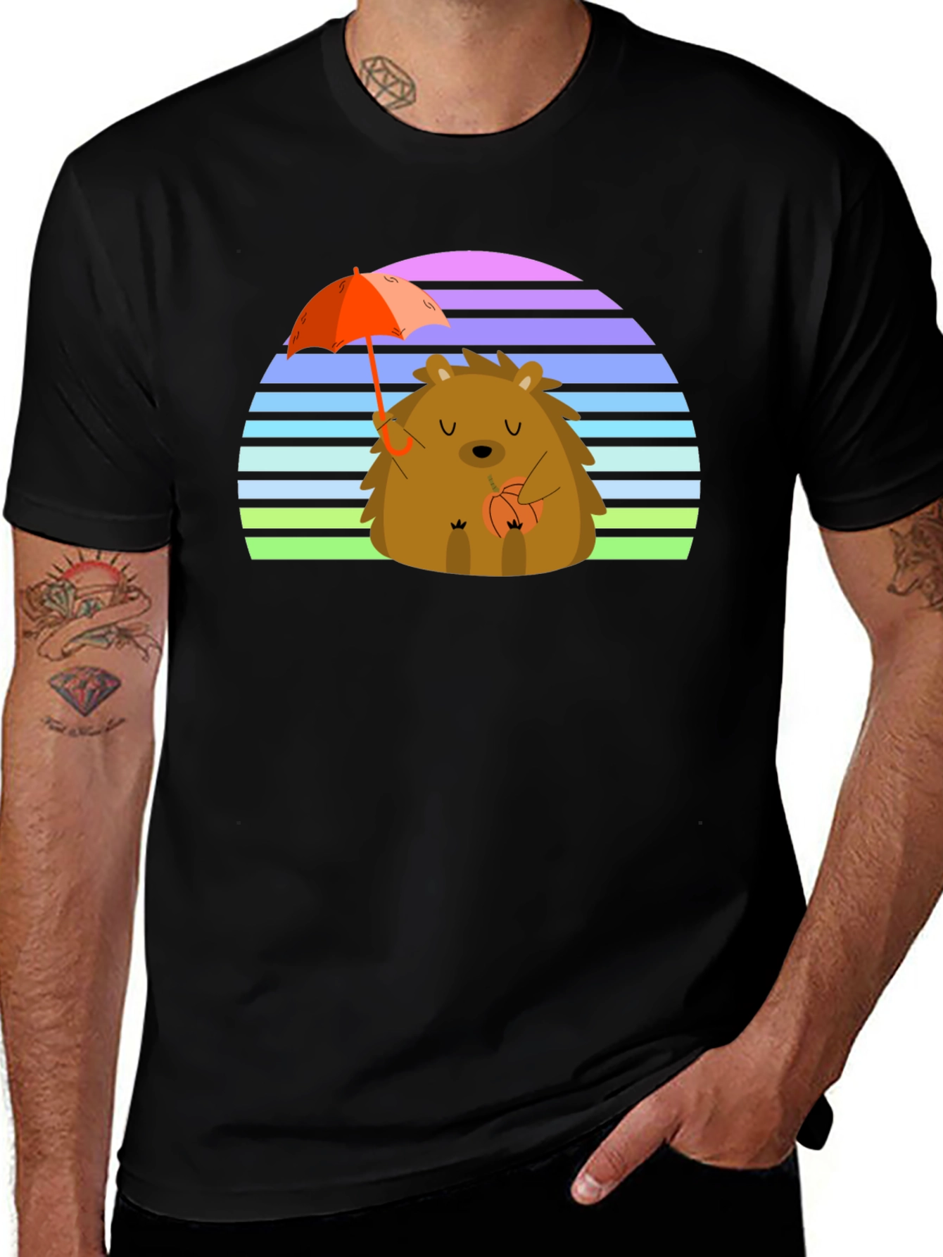 Variant 2 of Hedgehog with Umbrella Graphic T-Shirt