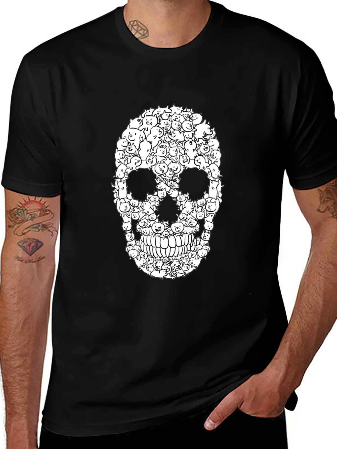 Black Cat Skull T-Shirt - Black main image