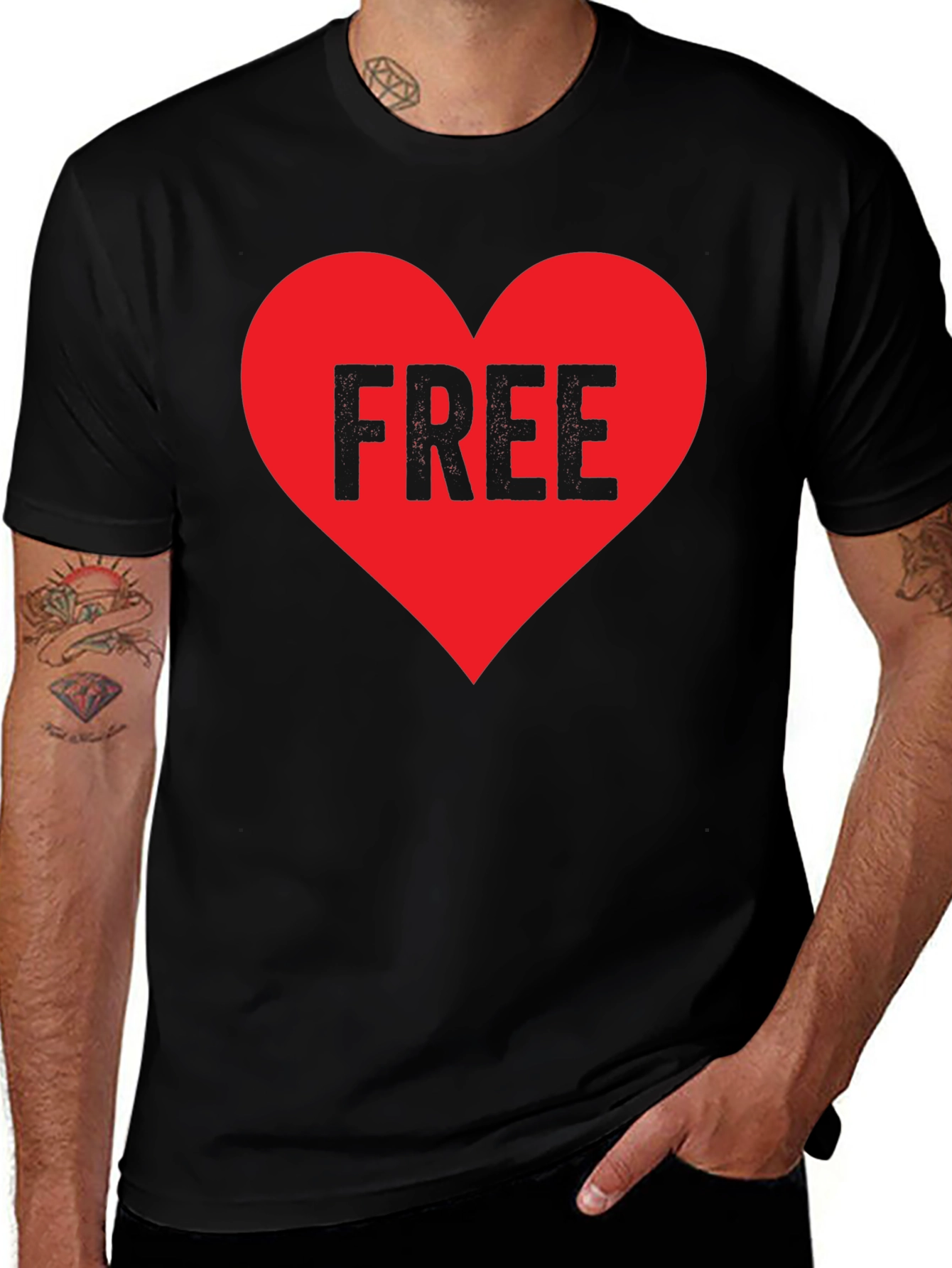 Free Heart Graphic T-Shirt - Black
