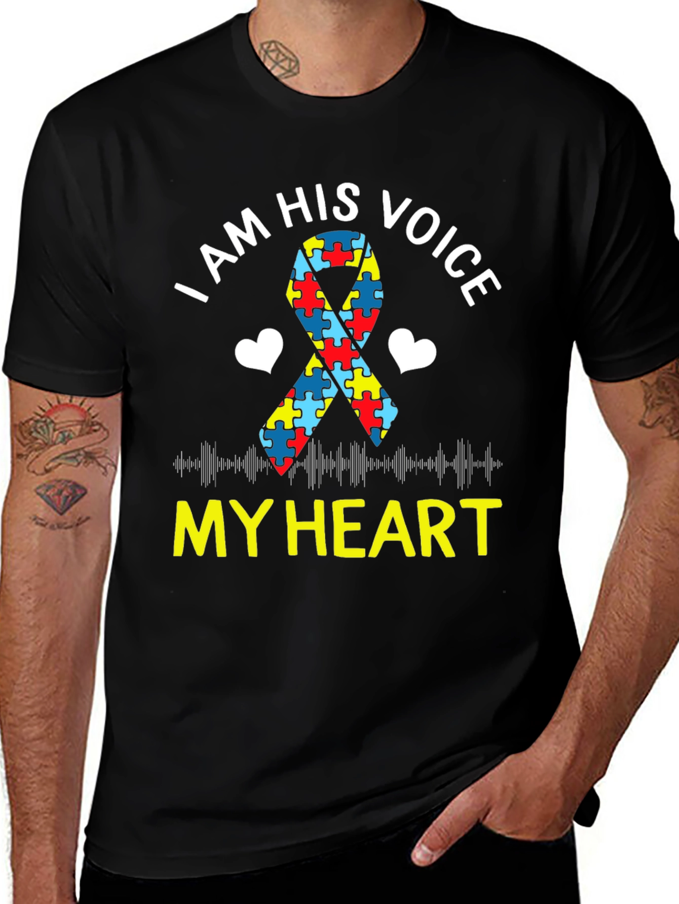 Variant 29 of Autism Awareness T-Shirt: I Am His Voice, My Heart