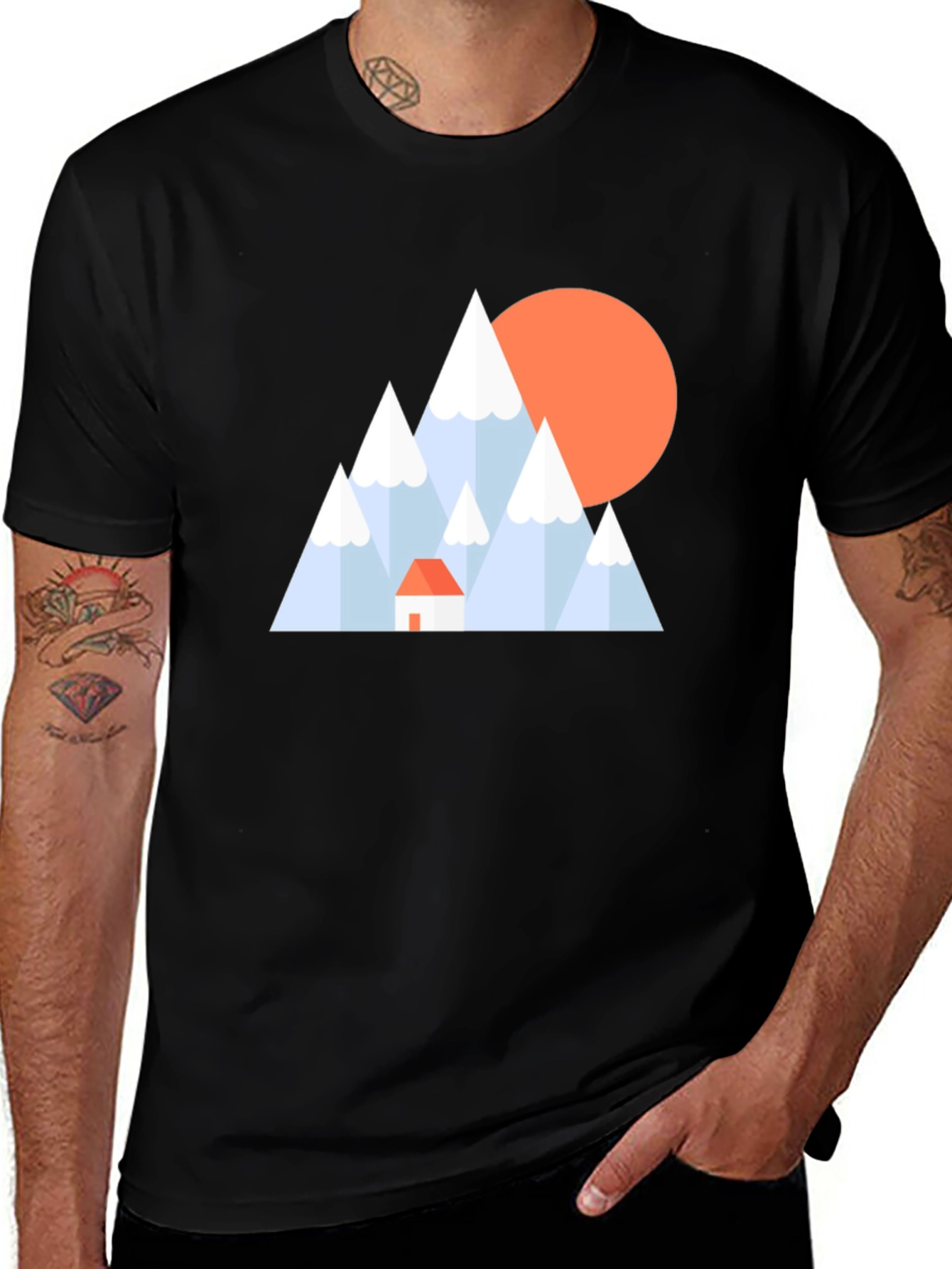 Variant 27 of Geometric Mountain Scene Black T-Shirt