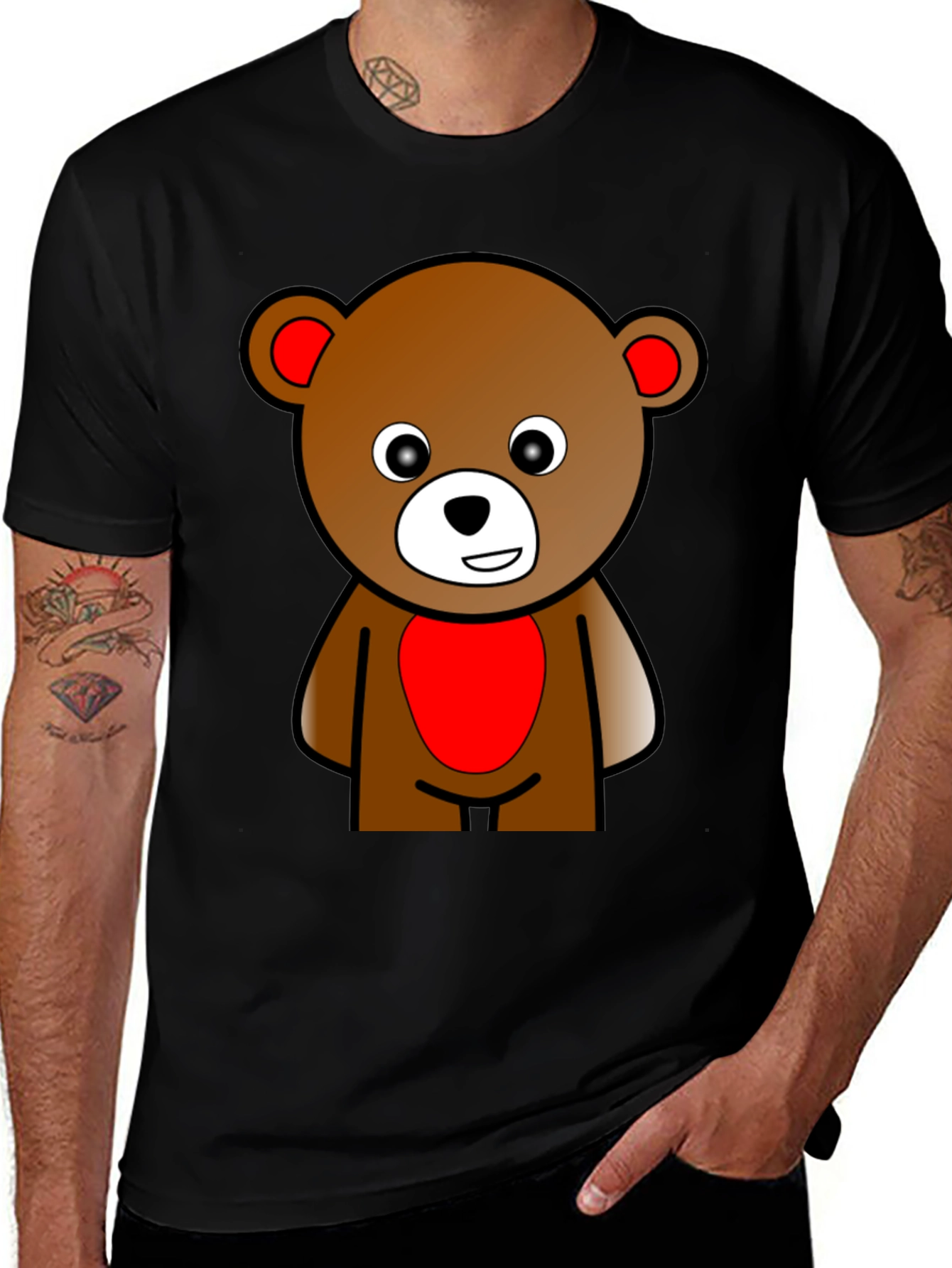 Variant 4 of Cute Cartoon Teddy Bear Graphic Tee - Black