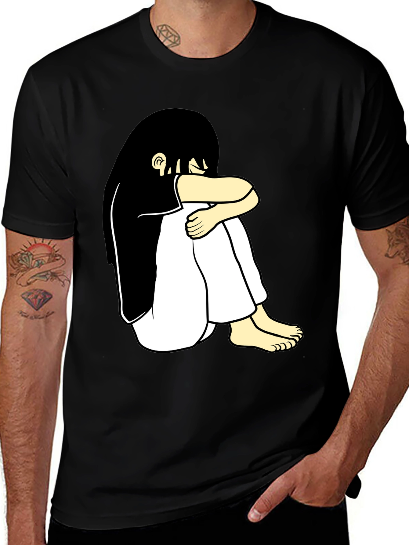 Variant 24 of Black T-Shirt with Cartoon Girl Design