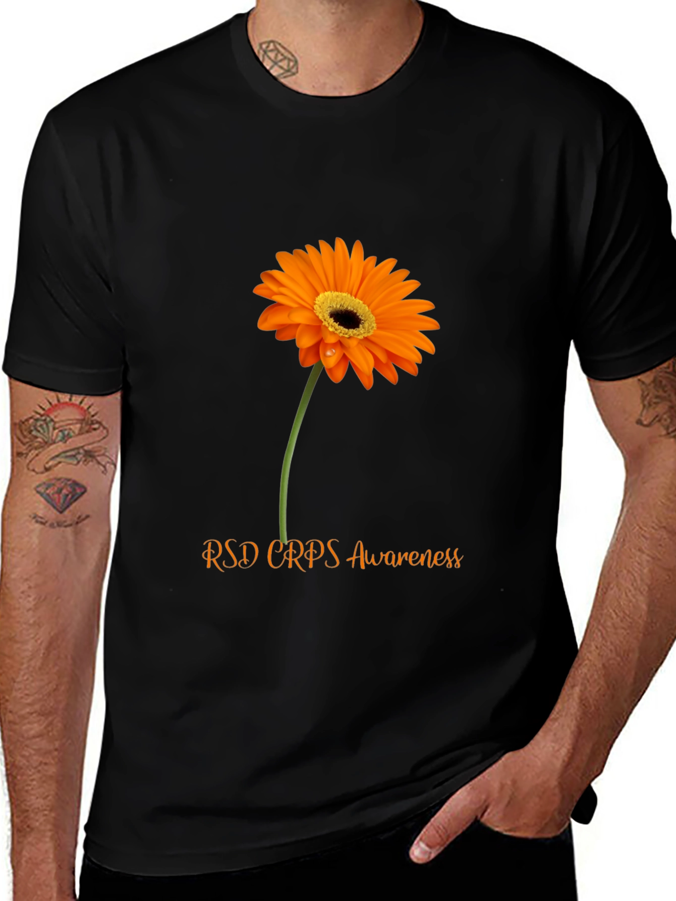RSD CRPS Awareness T-Shirt with Orange Flower Design