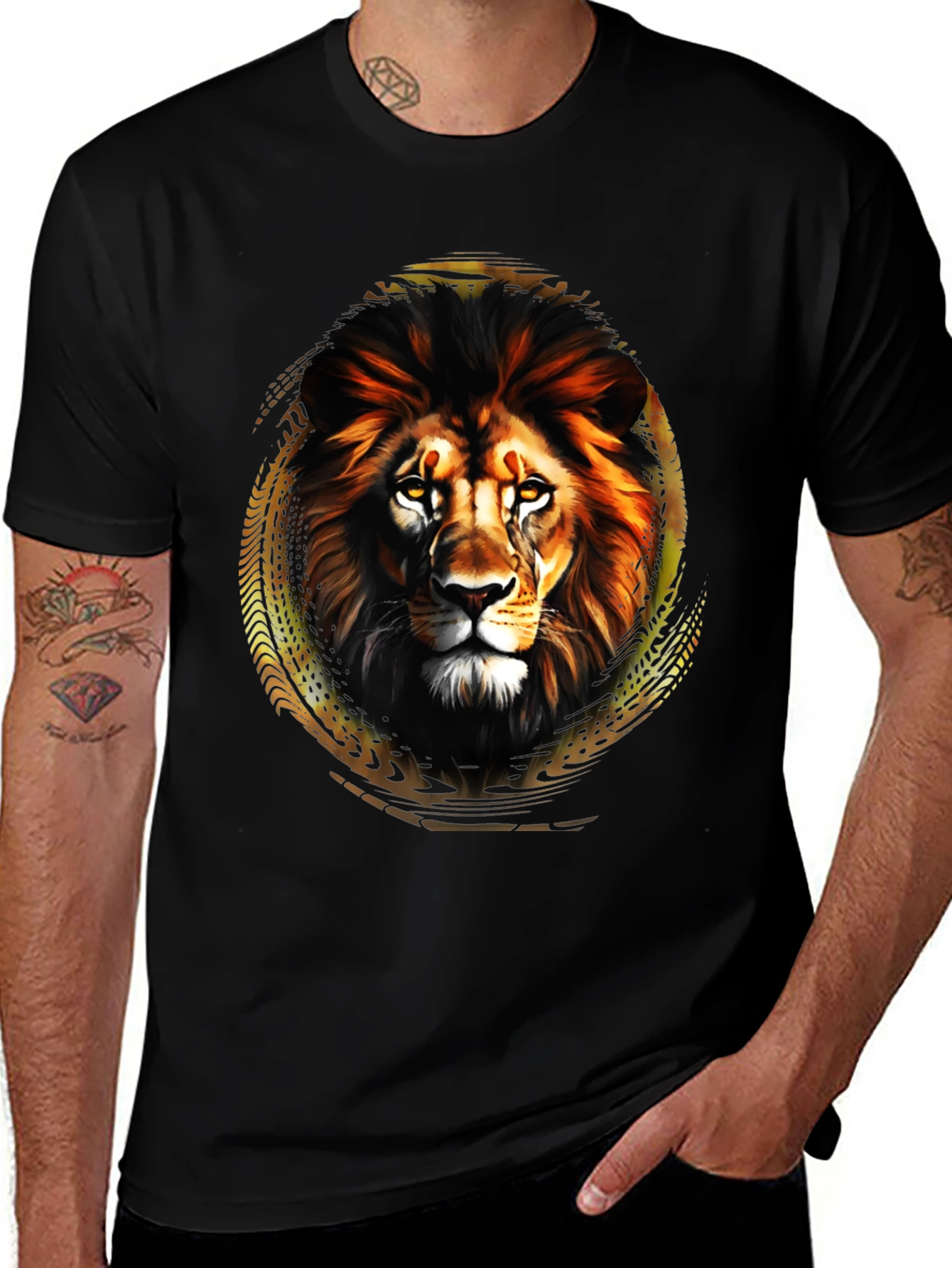 Variant 18 of Lion Graphic Tee - Black Crew Neck Shirt