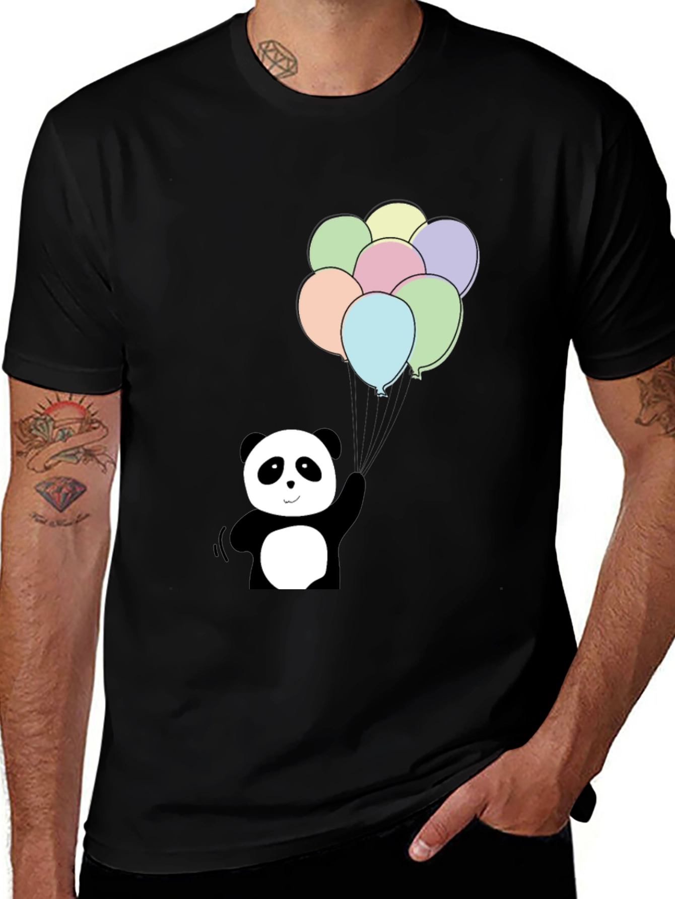Variant 29 of Panda Bear Balloons Graphic Tee - Black Cotton Blend