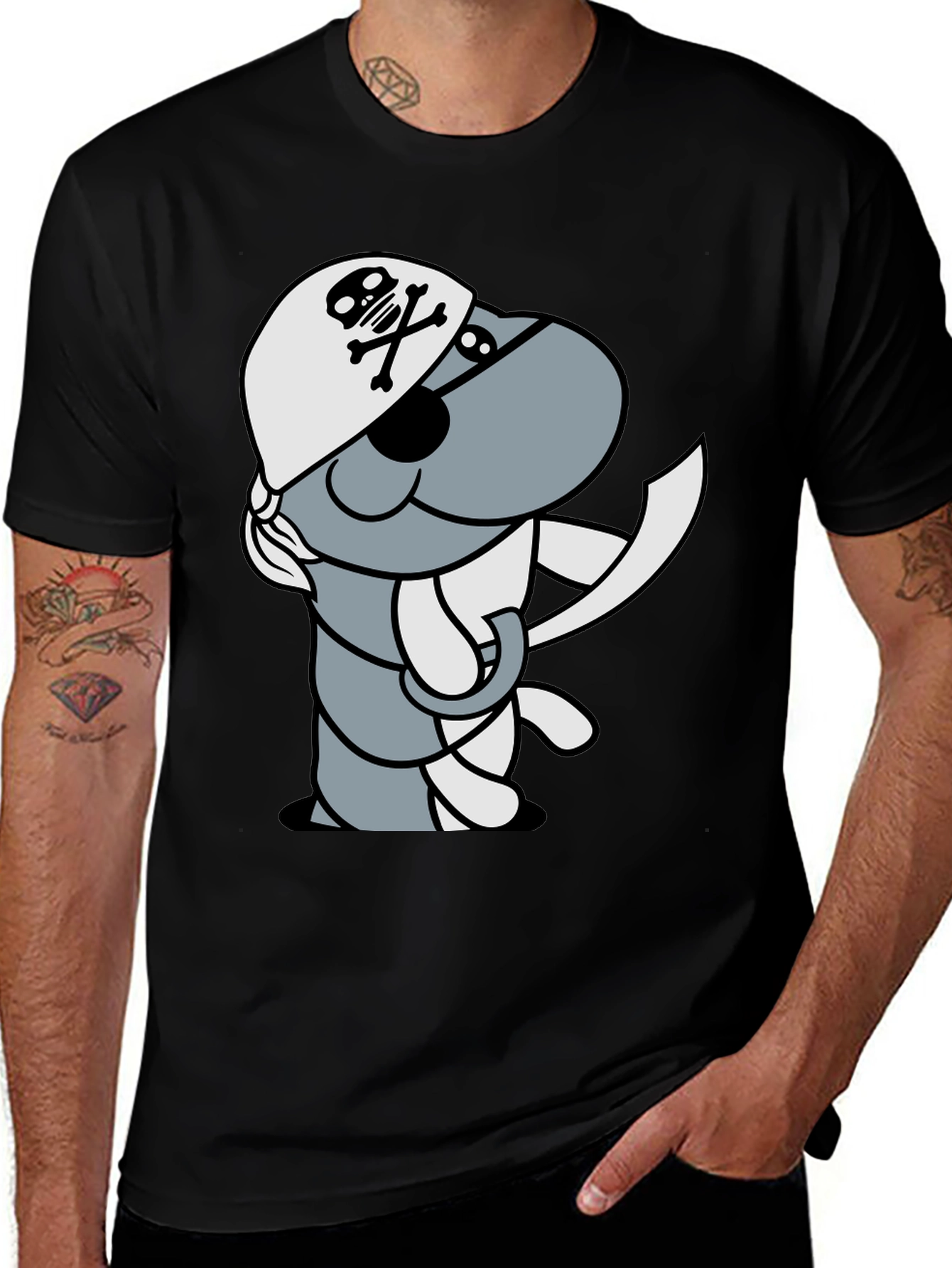 Variant 6 of Pirate Cartoon Character Black T-Shirt
