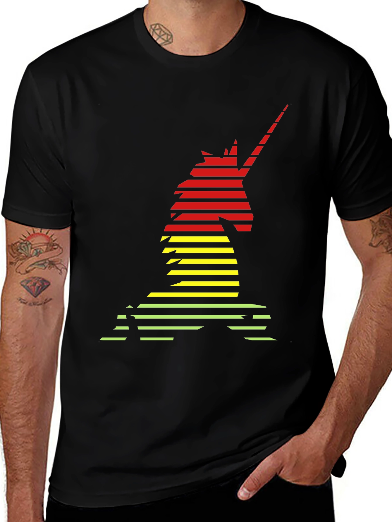 Variant 27 of Unicorn Stripes Graphic Black T-Shirt