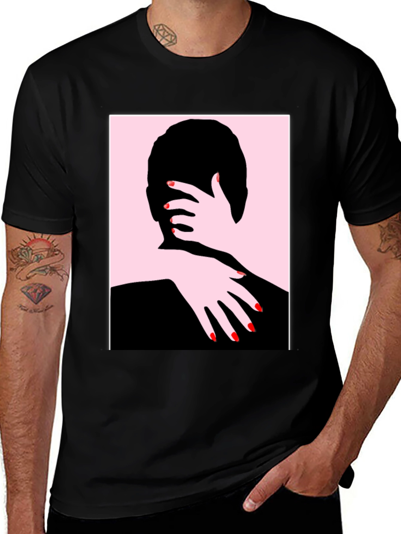 Variant 2 of Abstract Embrace Graphic Tee - Black Cotton Shirt