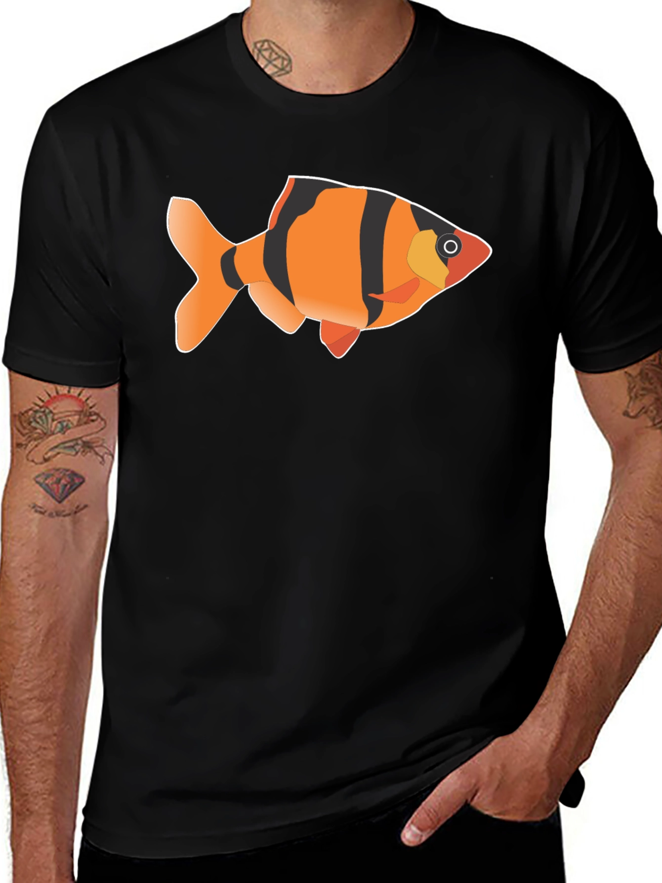 Variant 30 of Tiger Barb Fish Graphic Tee - Black Cotton T-Shirt