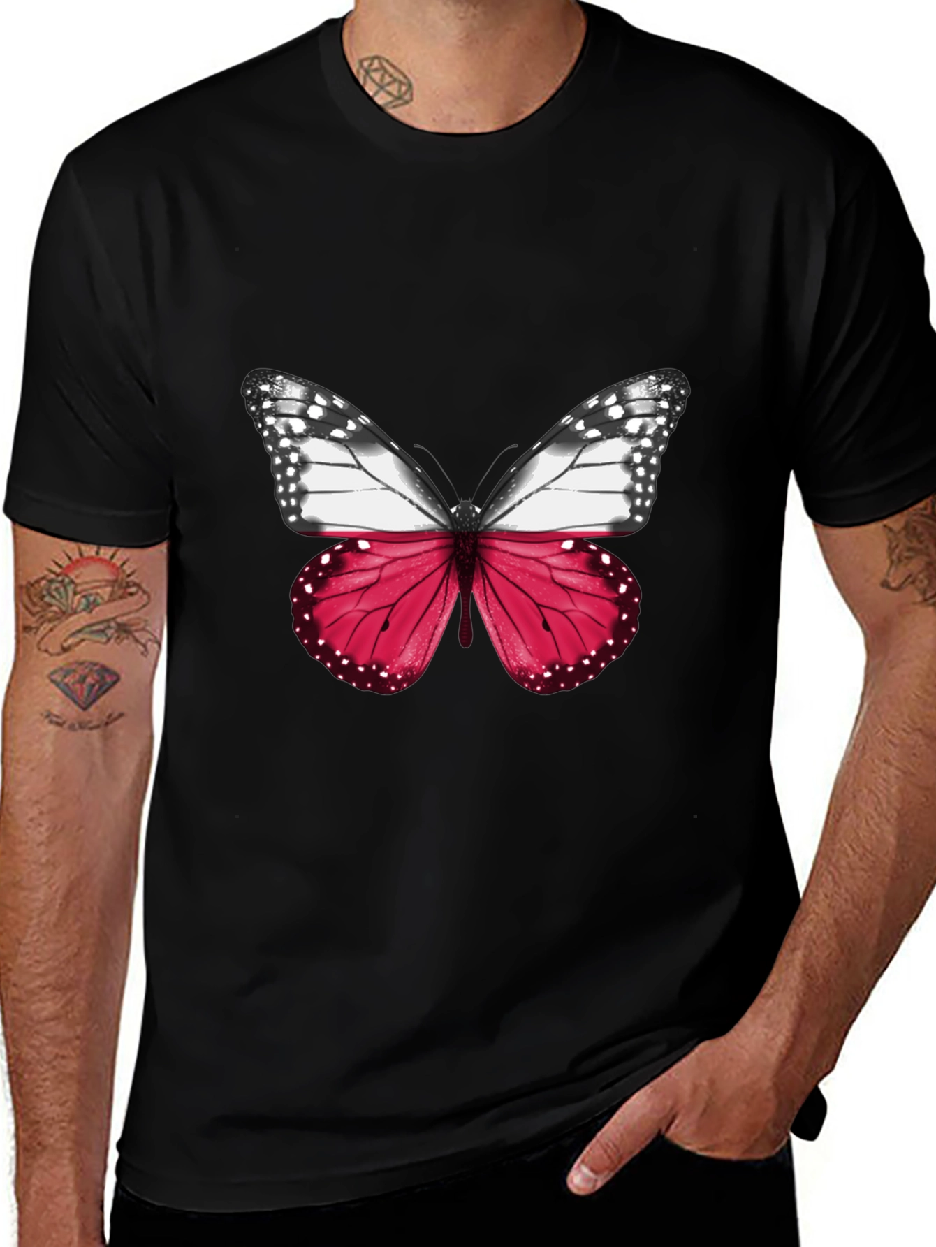 Butterfly Print Black T-Shirt
