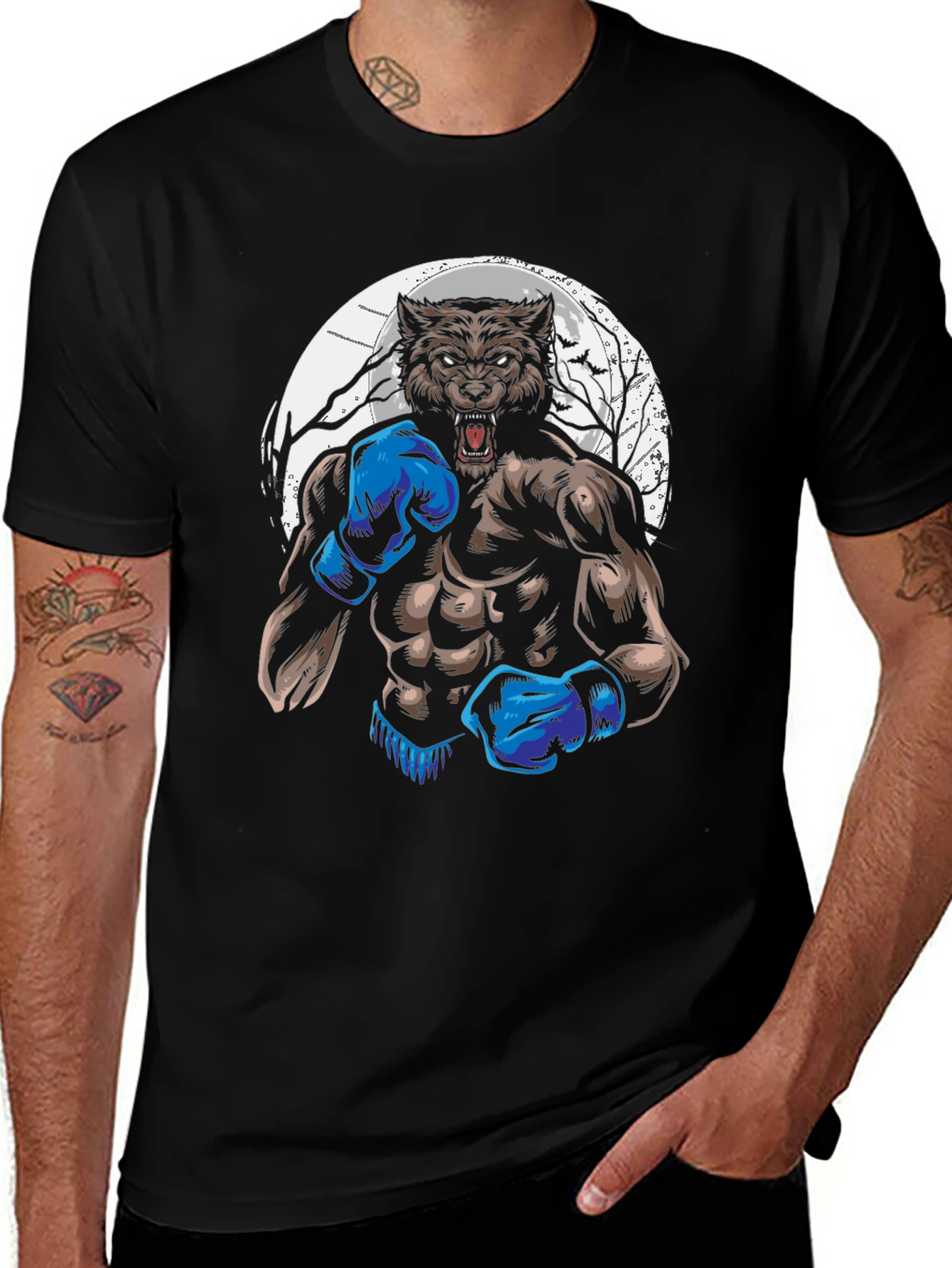 Variant 5 of Werewolf Boxer Graphic Tee - Black