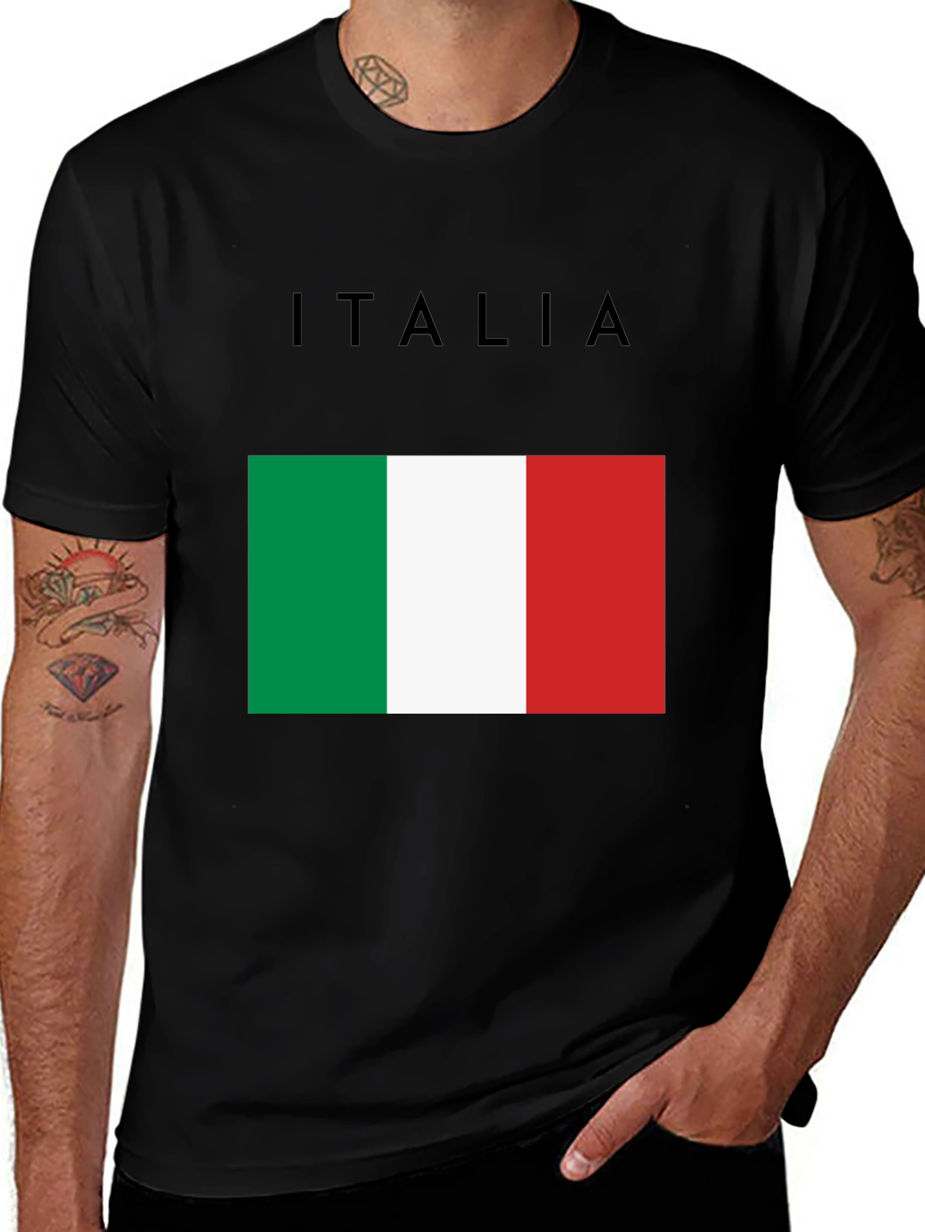 Variant 6 of Italy Flag Graphic T-Shirt - Black Casual Tee