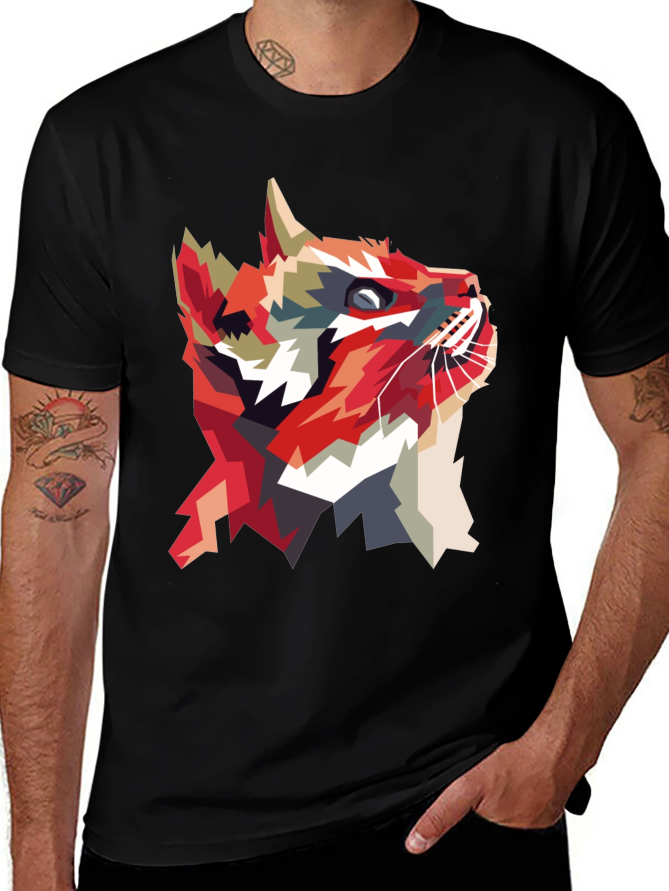 Variant 6 of Geometric Cat Graphic T-Shirt - Abstract Animal Print
