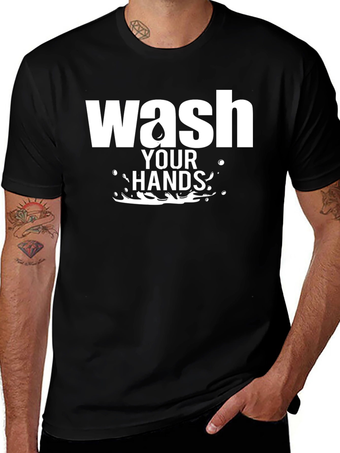 Wash Your Hands Graphic Tee - Black Cotton Casual Shirt