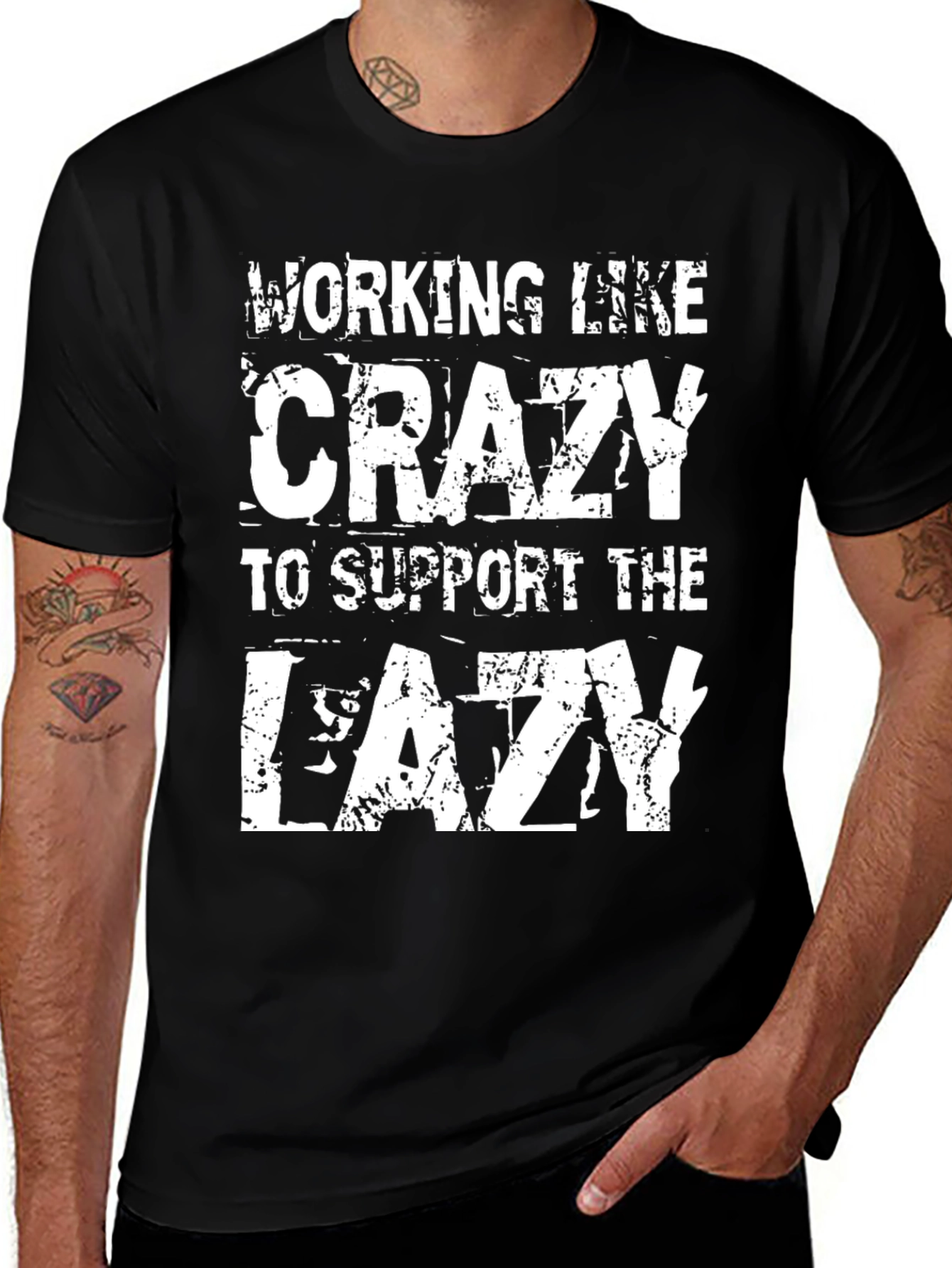 Variant 15 of Funny Working Like Crazy Lazy Men's Black T-Shirt