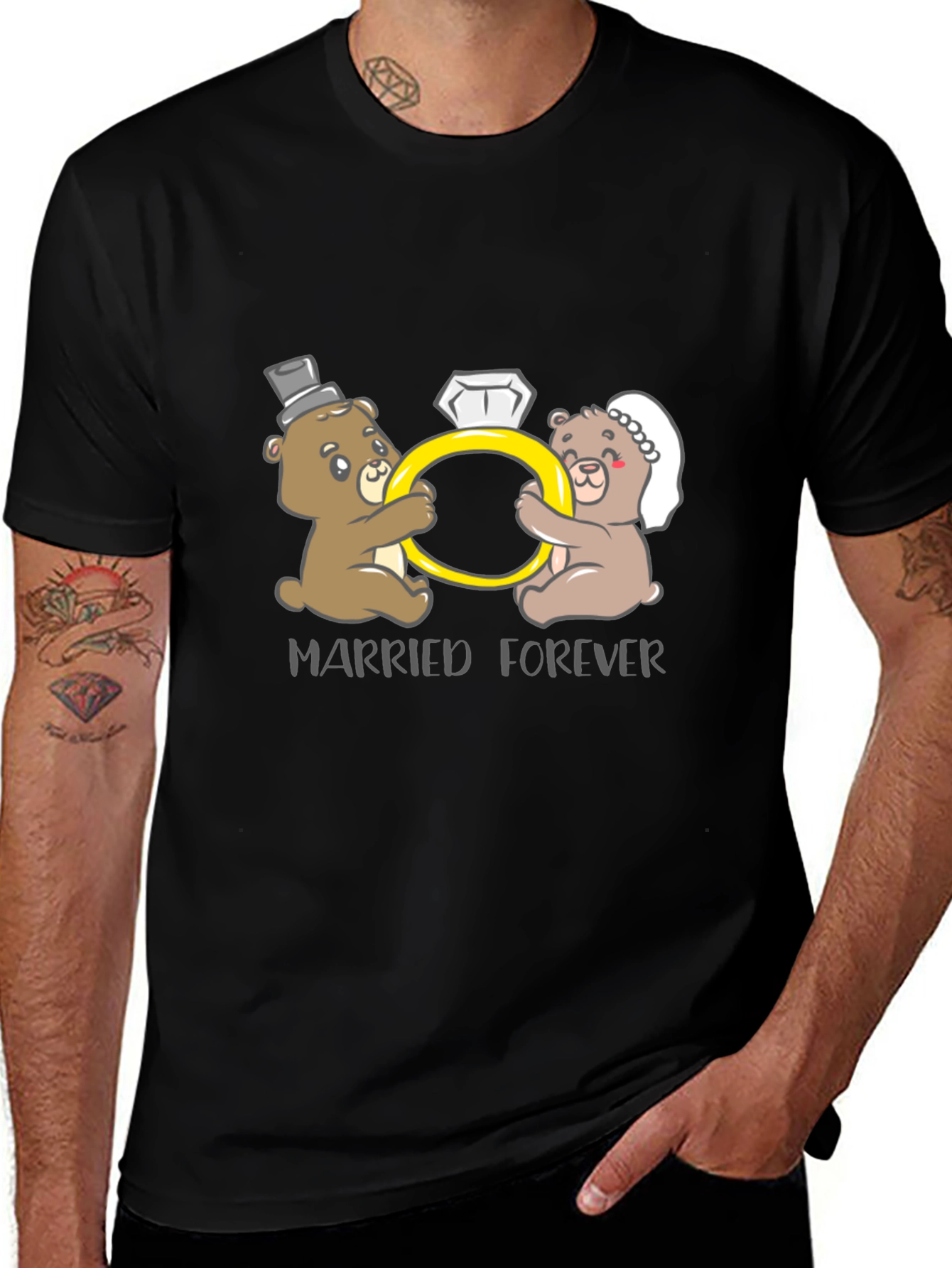 Black Married Forever Bear Couple T-Shirt main image