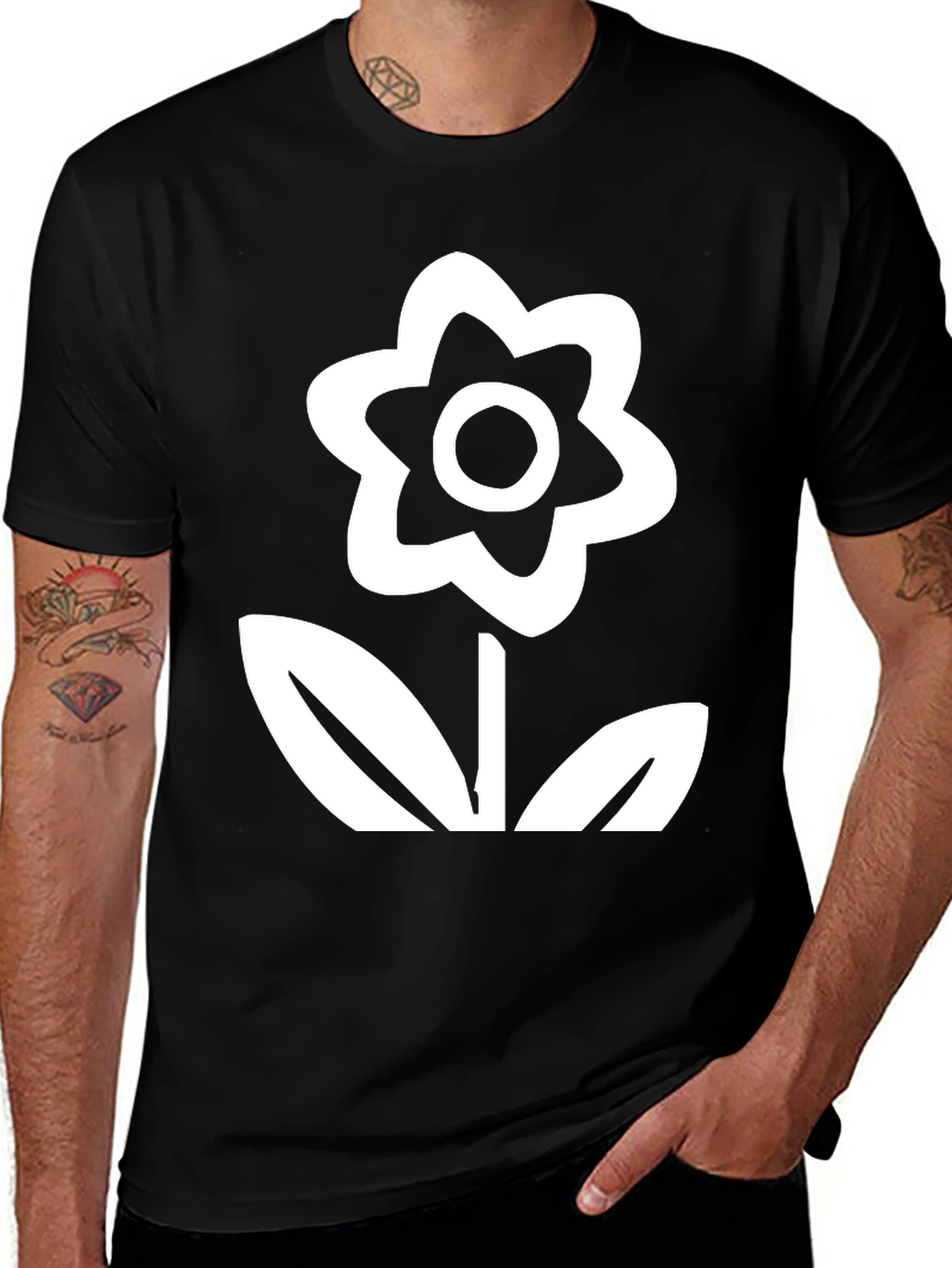 Variant 25 of Black T-Shirt with White Flower Graphic