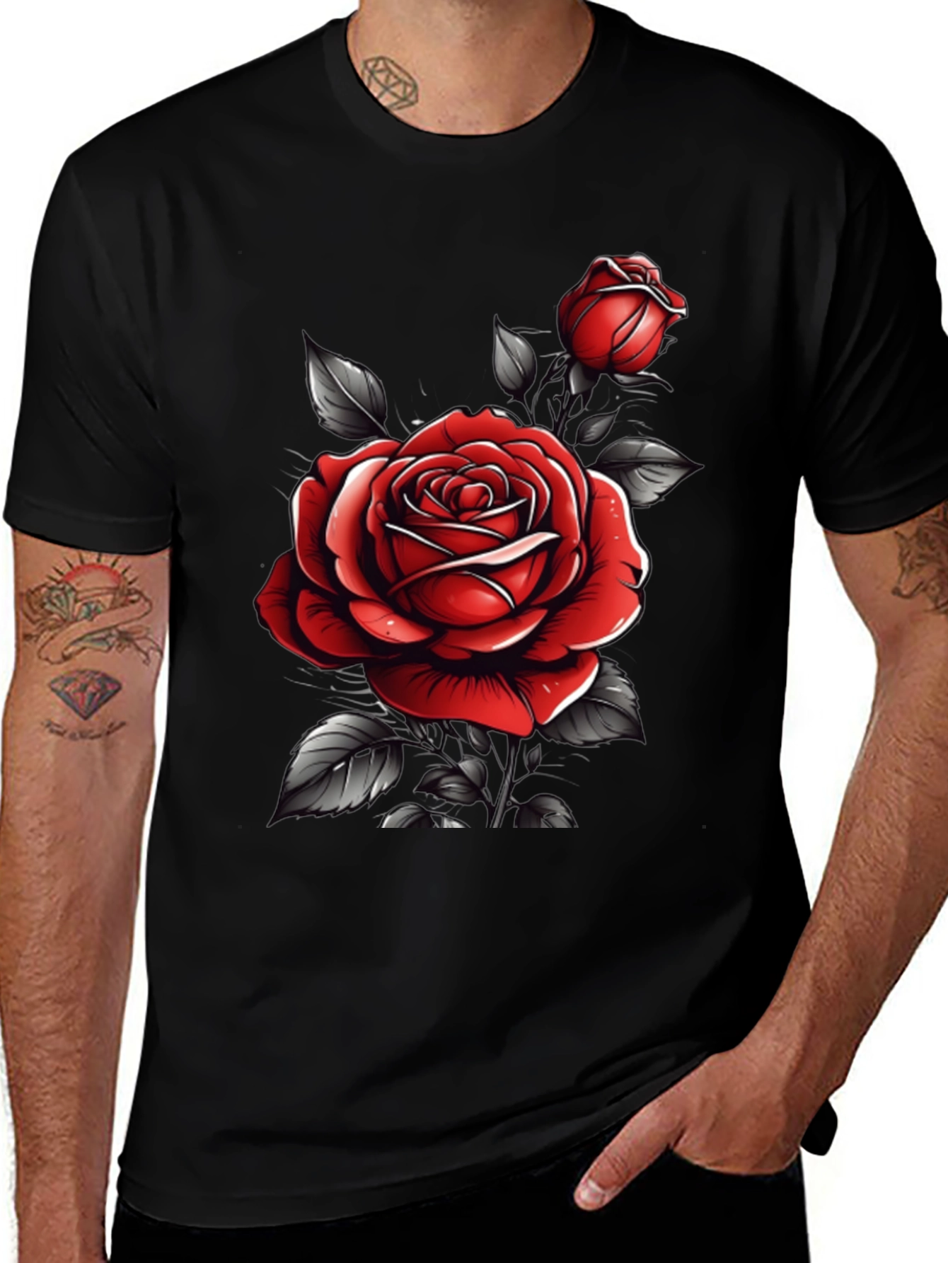 Variant 19 of Rose Graphic Tee - Men's Black T-Shirt