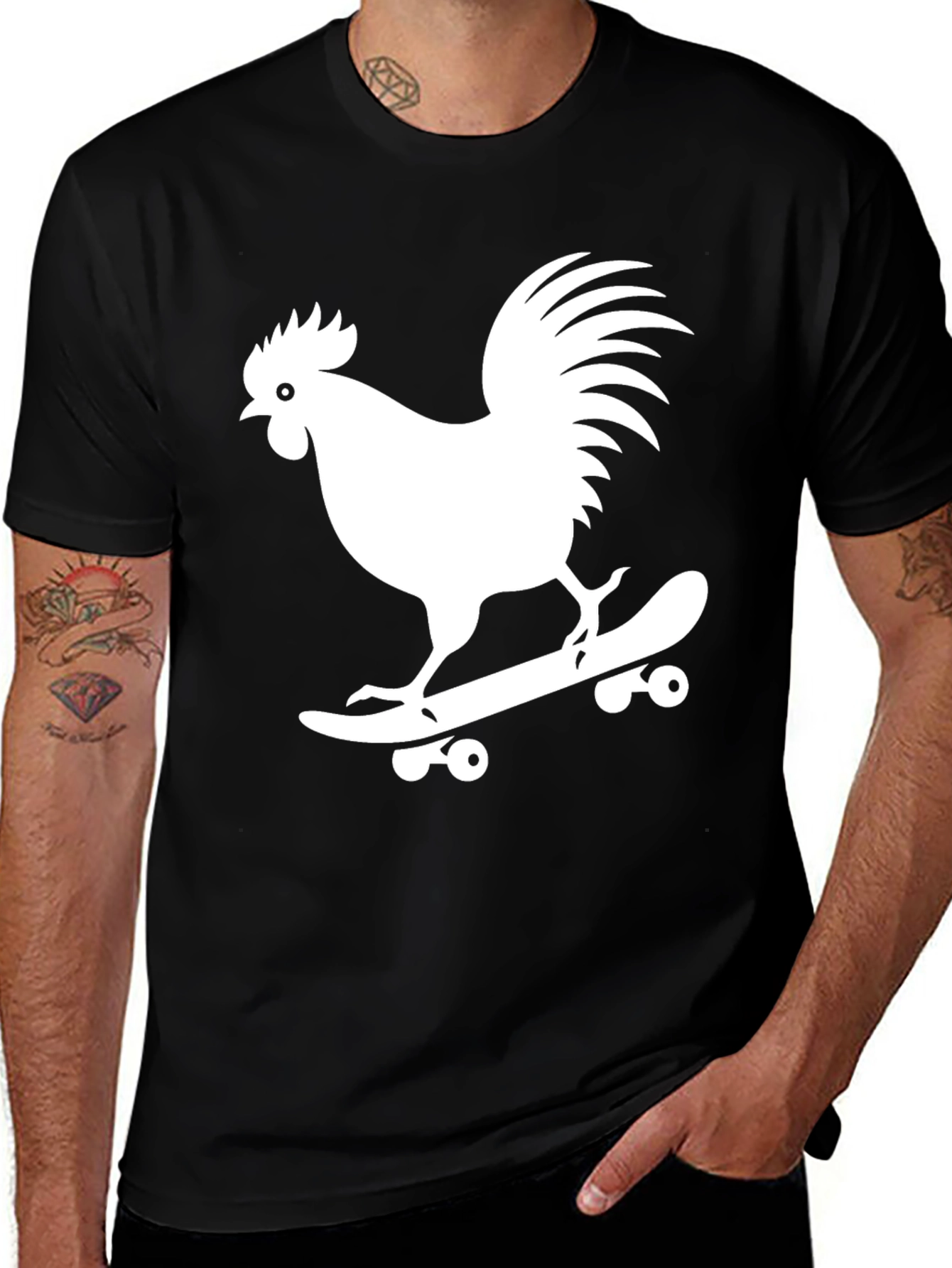 Variant 17 of Cool Rooster Skateboarder Graphic Tee