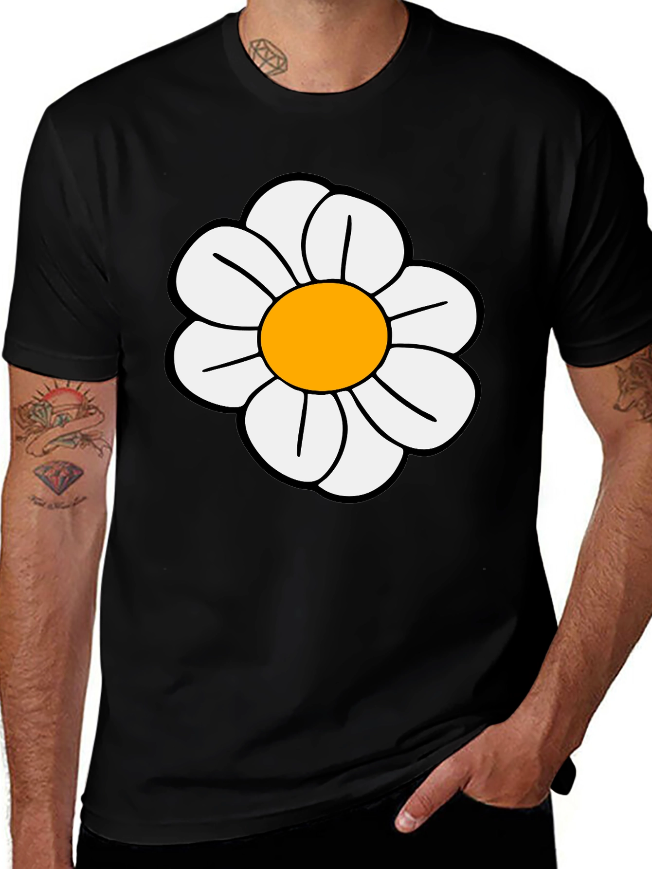 Variant 15 of Daisy Flower Graphic T-Shirt - Casual Black Tee