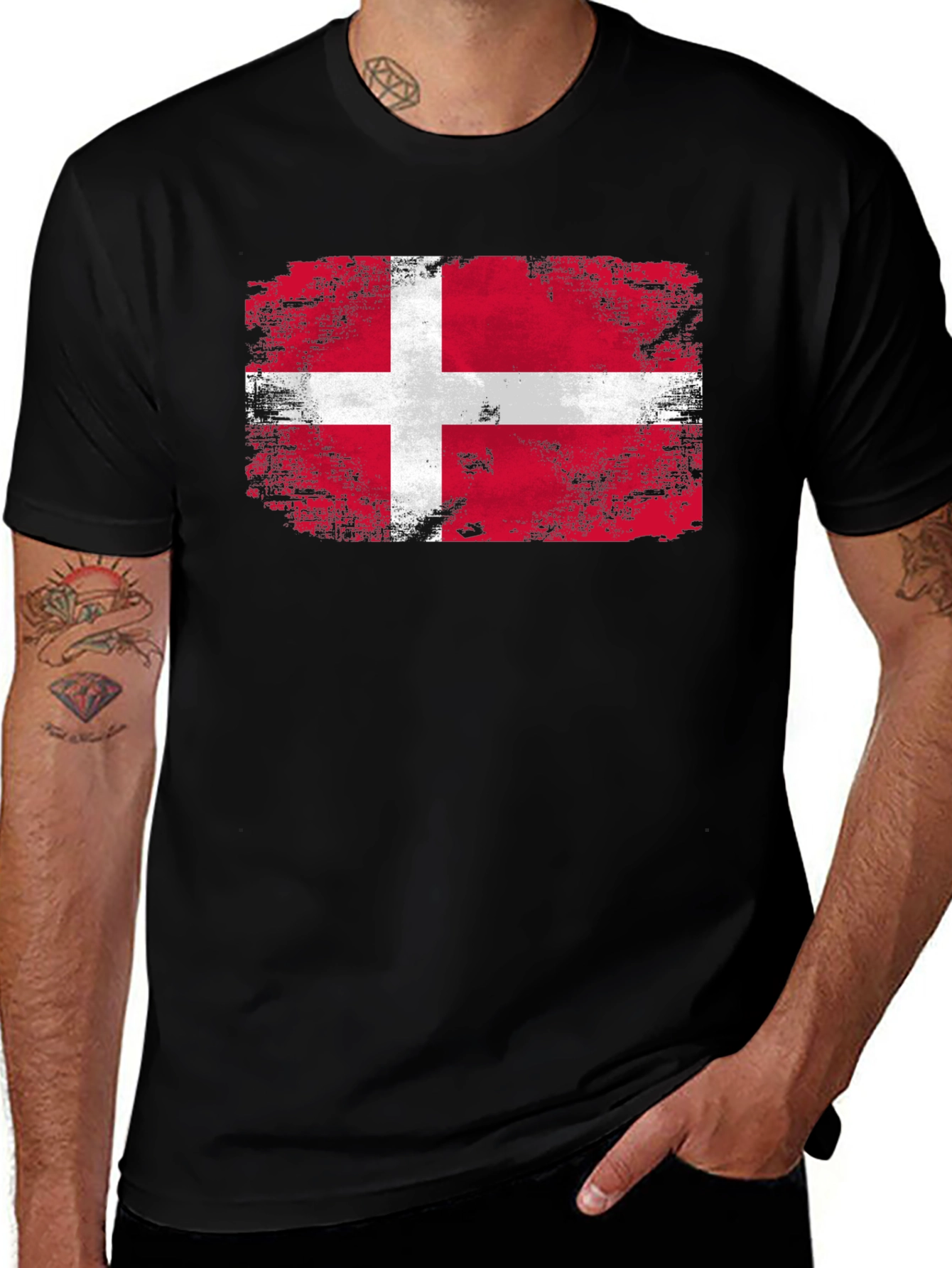 Variant 26 of Denmark Flag Graphic T-Shirt - Black Cotton Tee
