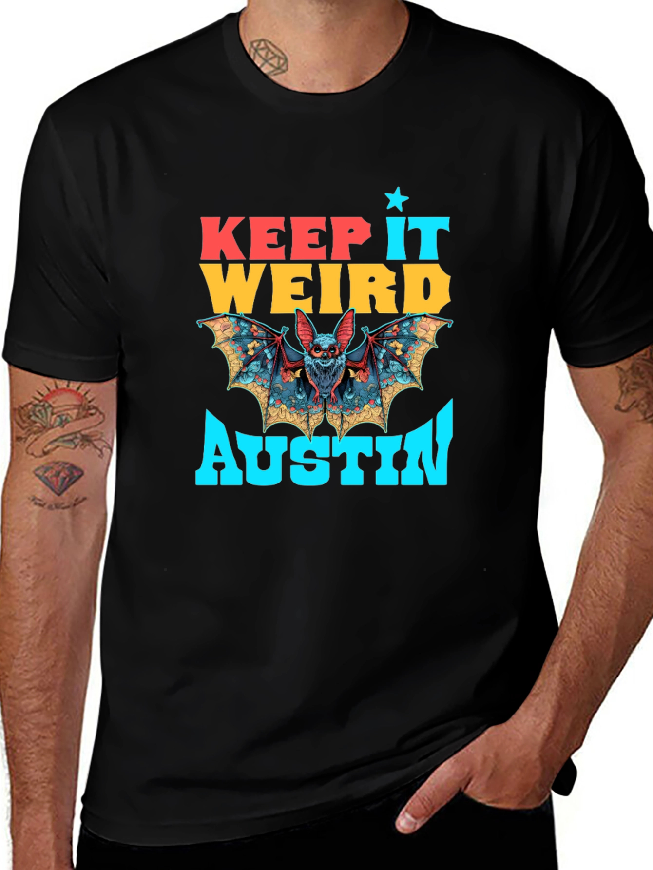 Variant 20 of Keep It Weird Austin T-Shirt Graphic Bat Design
