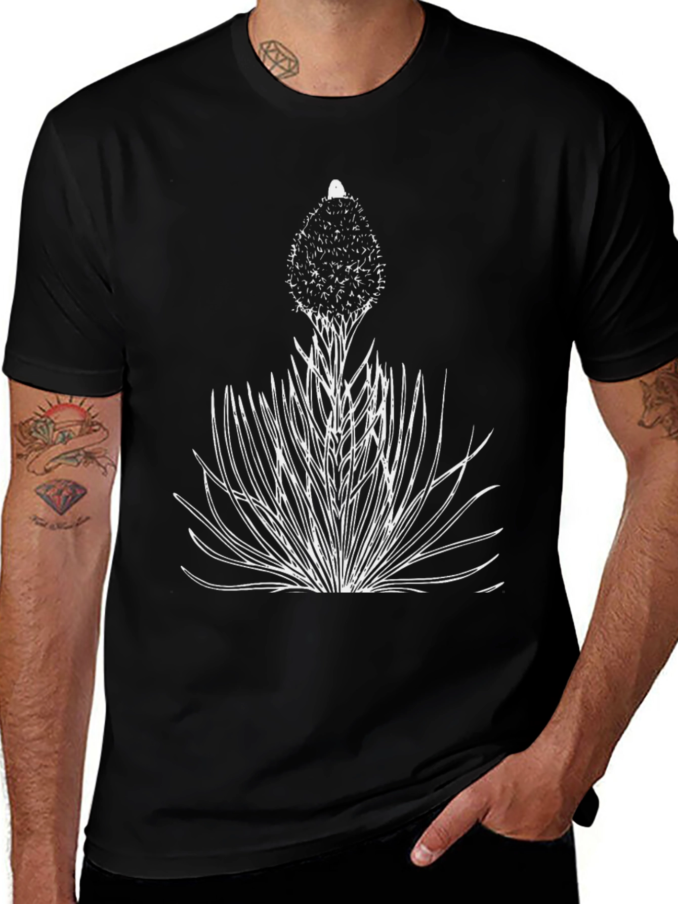 Unique Botanical Graphic Tee - Black