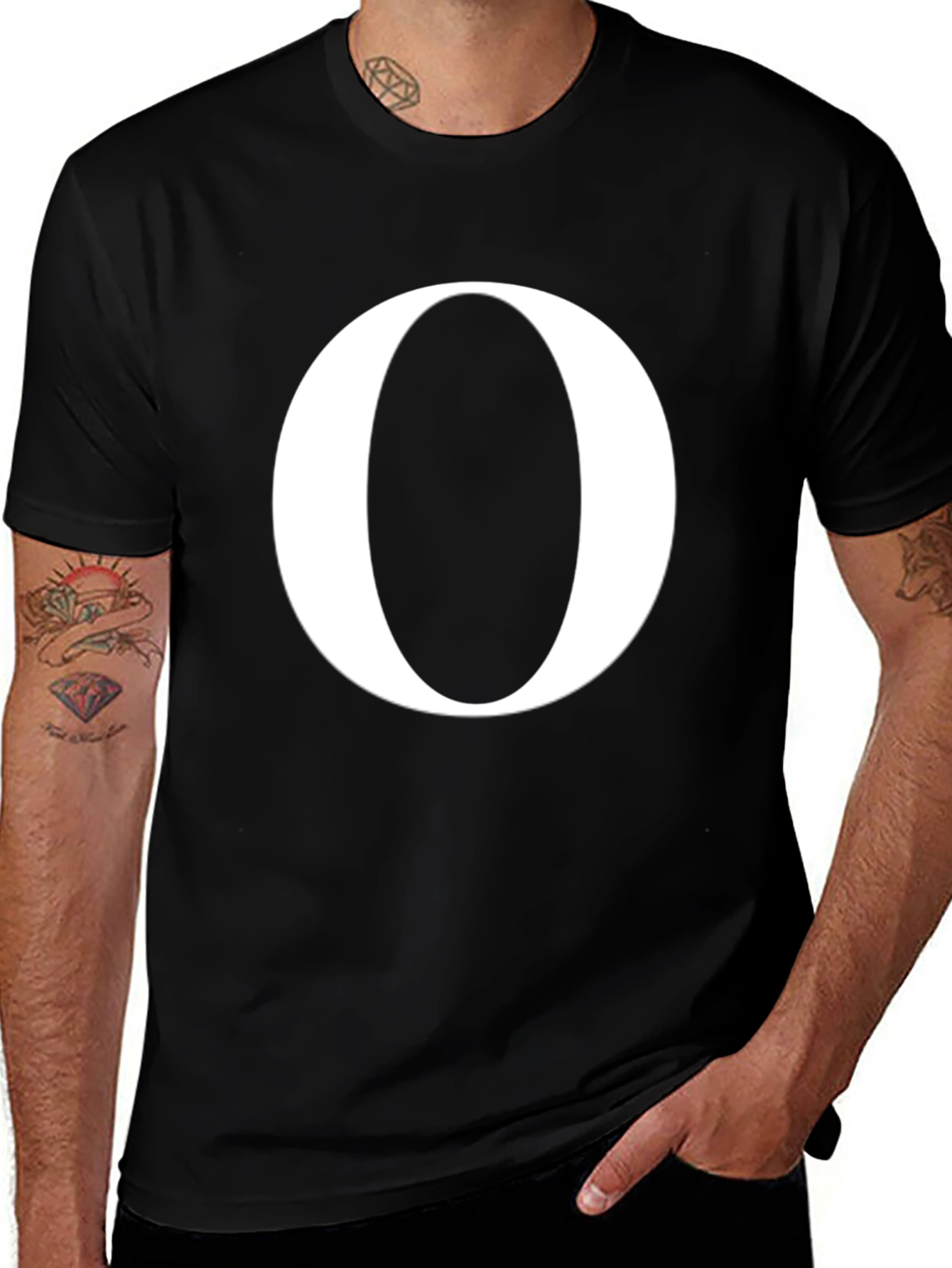 Variant 27 of Bold Initial 'O' Graphic Tee - Black Cotton Casual Shirt