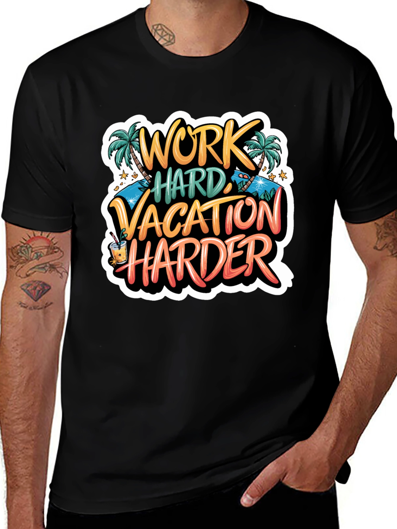 Variant 27 of Work Hard Vacation Harder Black T-Shirt