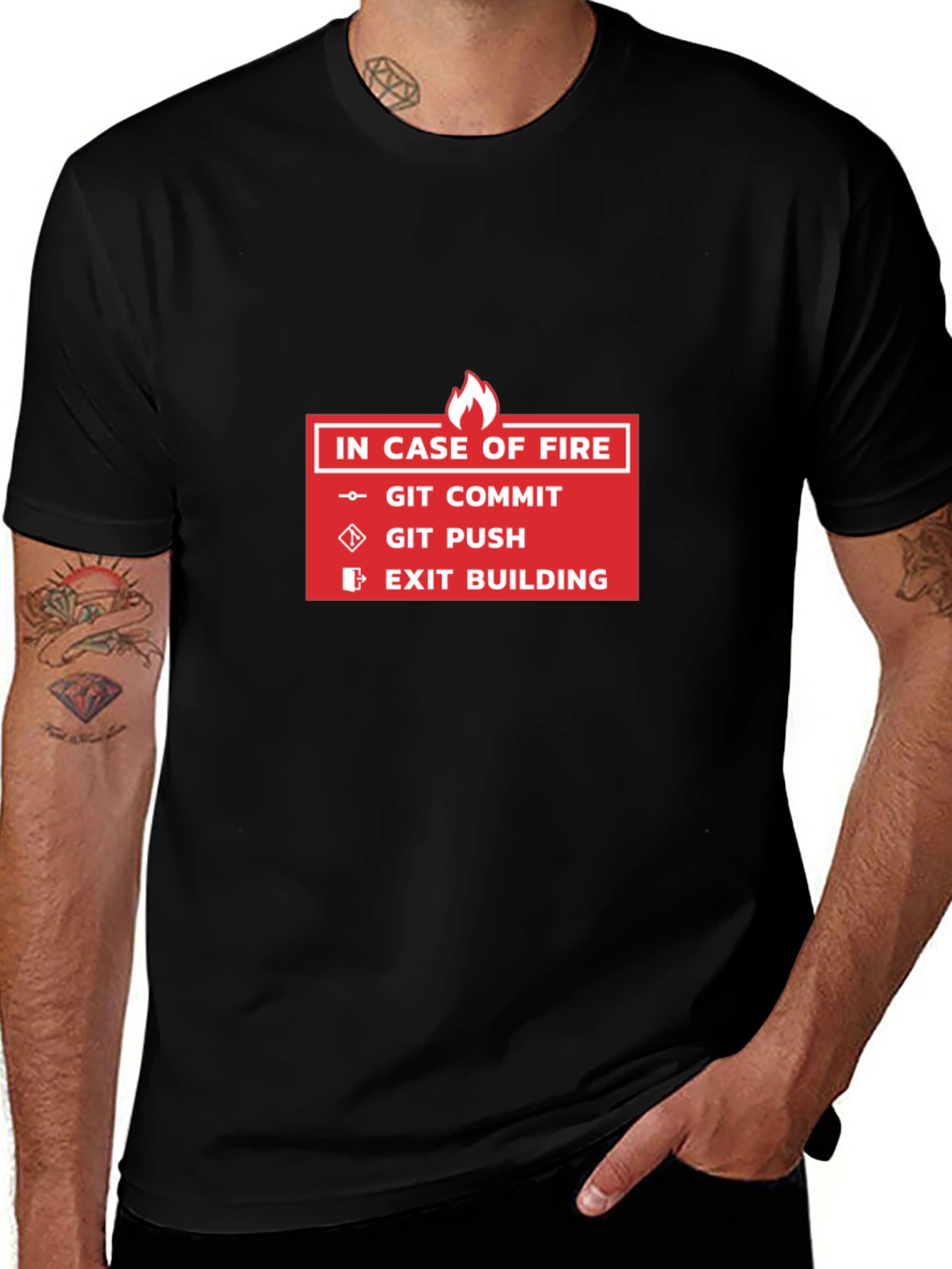 Variant 30 of Programmer Humor T-Shirt - Git Commit, Push, Exit Building