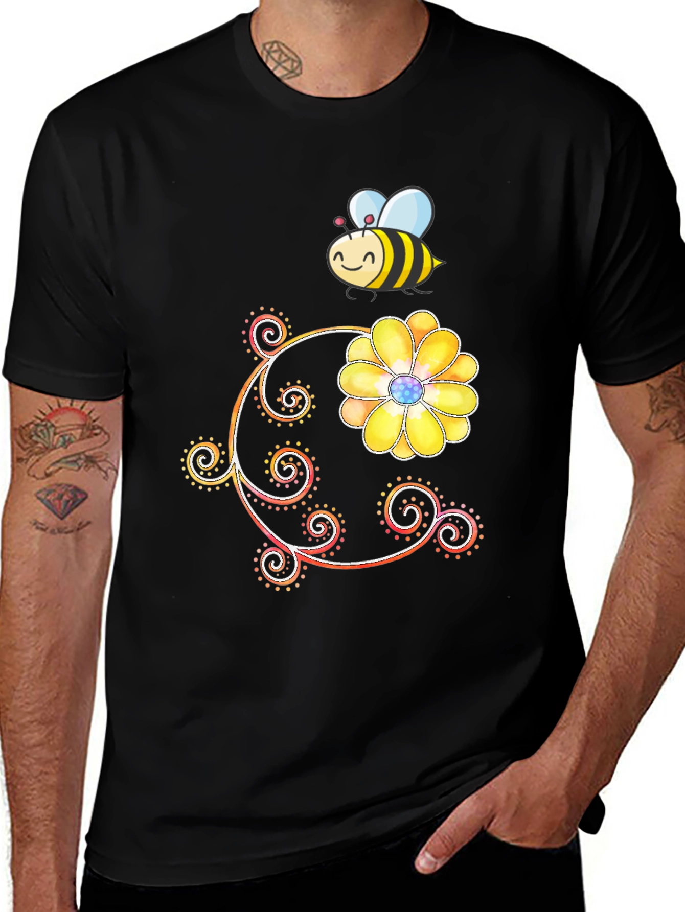 Variant 29 of Cute Bee and Flower Graphic T-Shirt