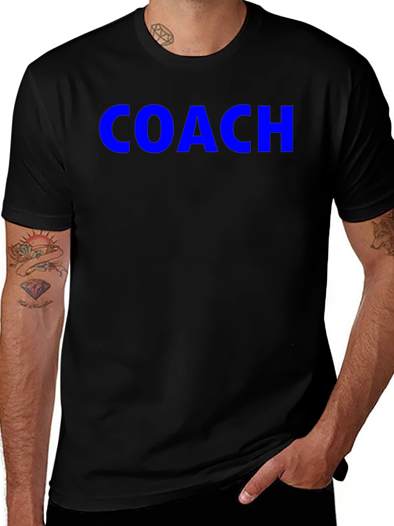 Variant 22 of Coach Tee - Bold Blue Text on Black Shirt