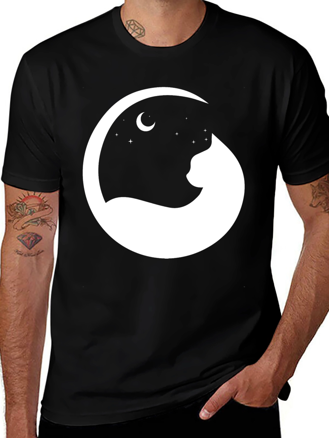 Cat Moon Black T-Shirt
