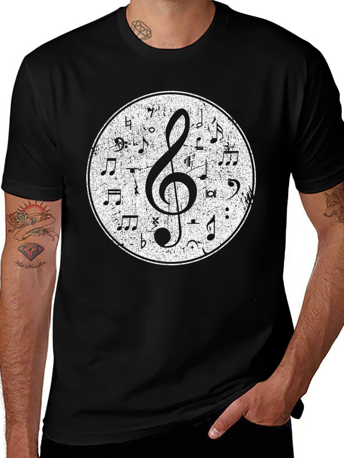 Variant 8 of Musical Note Graphic Print Black T-Shirt