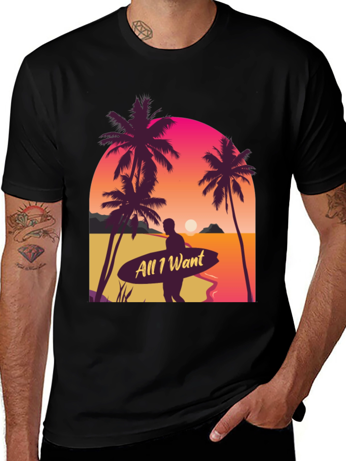 Variant 3 of All I Want Surf T-Shirt - Beach Sunset