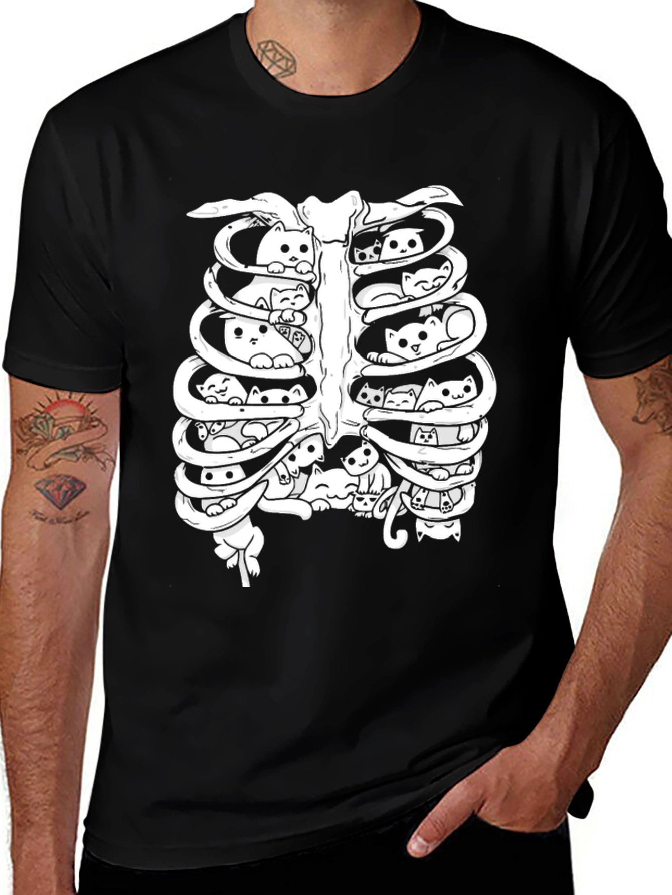Variant 14 of Cat Ribcage T-Shirt - Unisex Black Tee