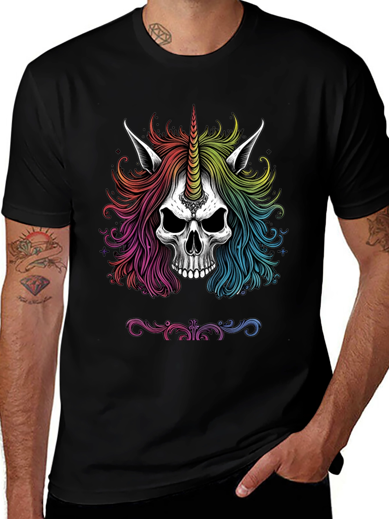 Variant 28 of Rainbow Unicorn Skull Graphic Tee