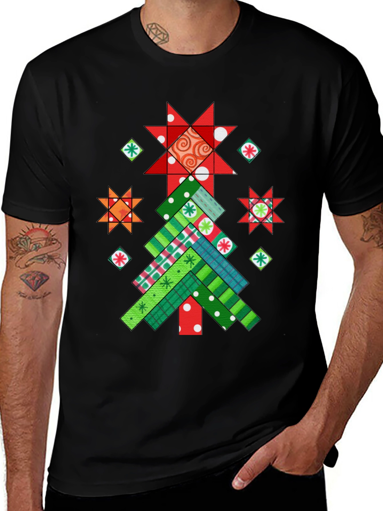 Festive Quilted Christmas Tree Graphic Tee