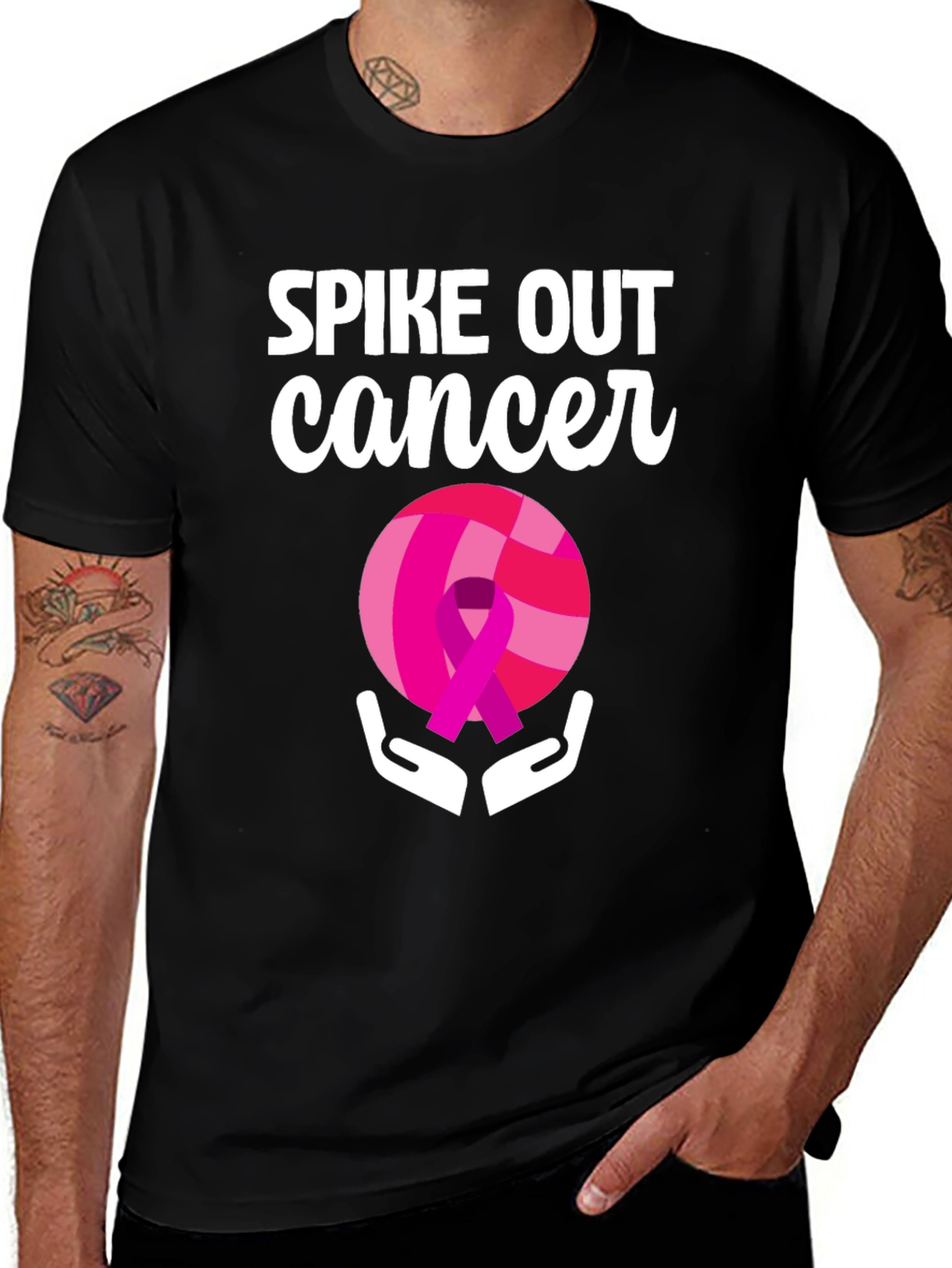 Black Spike Out Cancer Volleyball T-Shirt main image