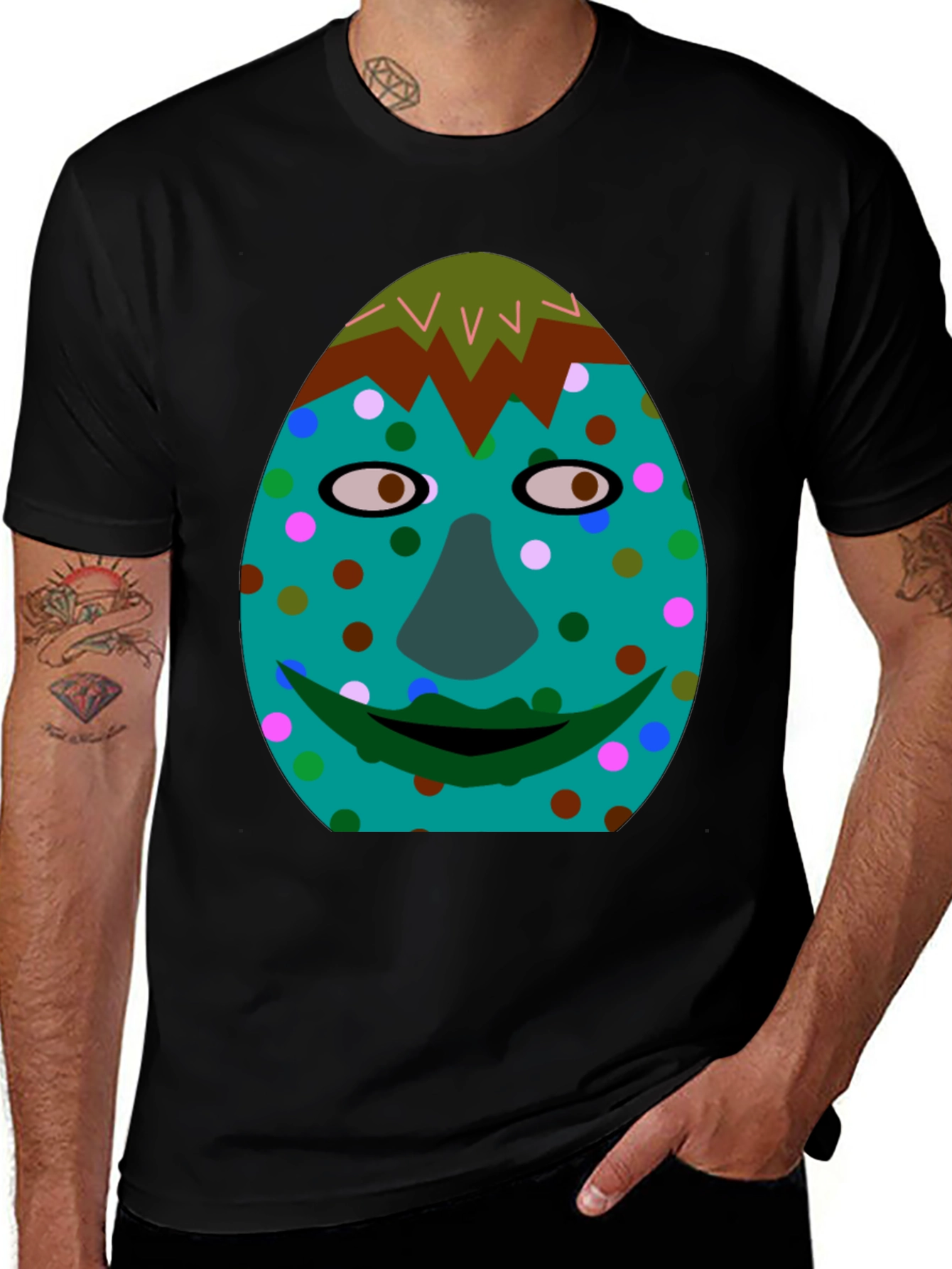 Variant 26 of Funny Face Graphic Tee - Black Cotton Blend Shirt