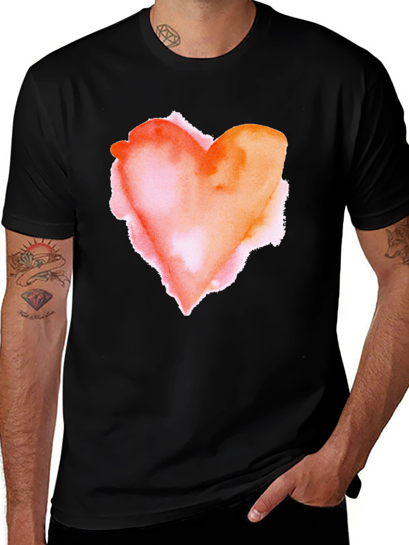 Variant 14 of Watercolor Heart Graphic Tee - Soft Black Cotton Blend