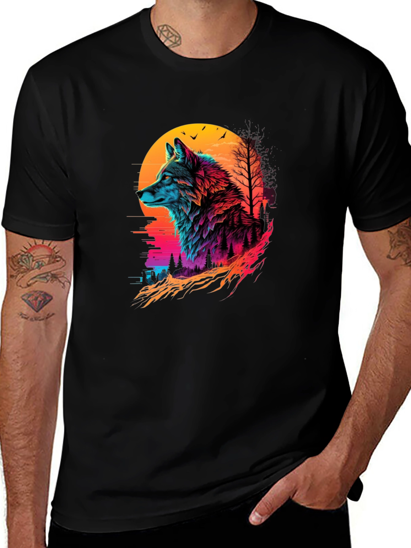 Variant 17 of Neon Wolf Graphic T-Shirt - Artistic Animal Tee