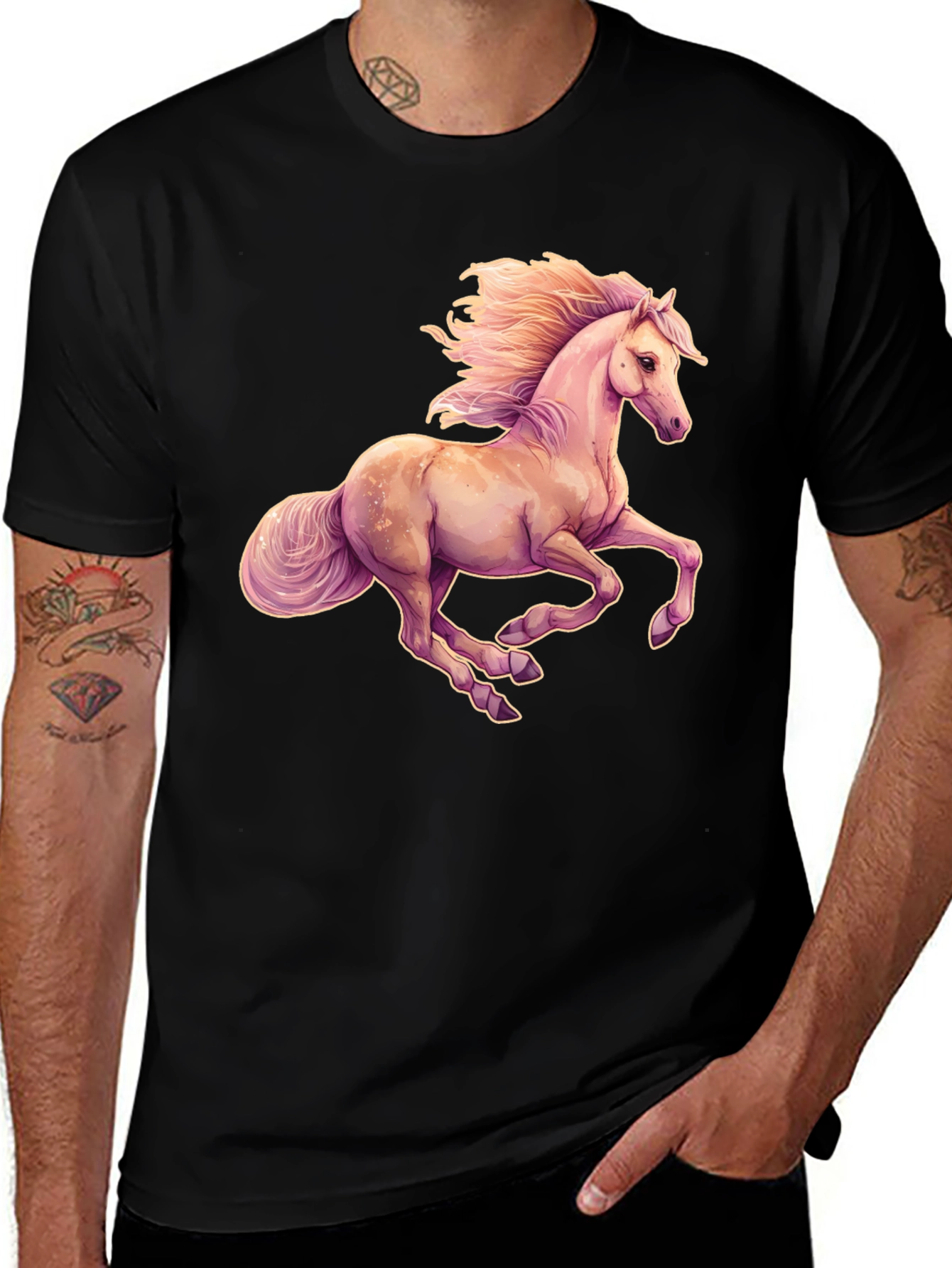 Variant 18 of Majestic Horse Graphic Tee - Black Cotton Blend