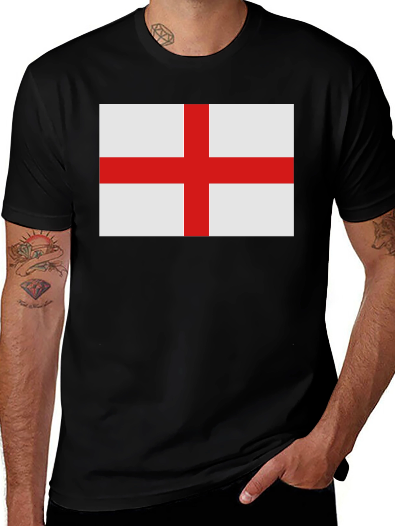 Variant 19 of England Flag T-Shirt - Black Cotton Tee