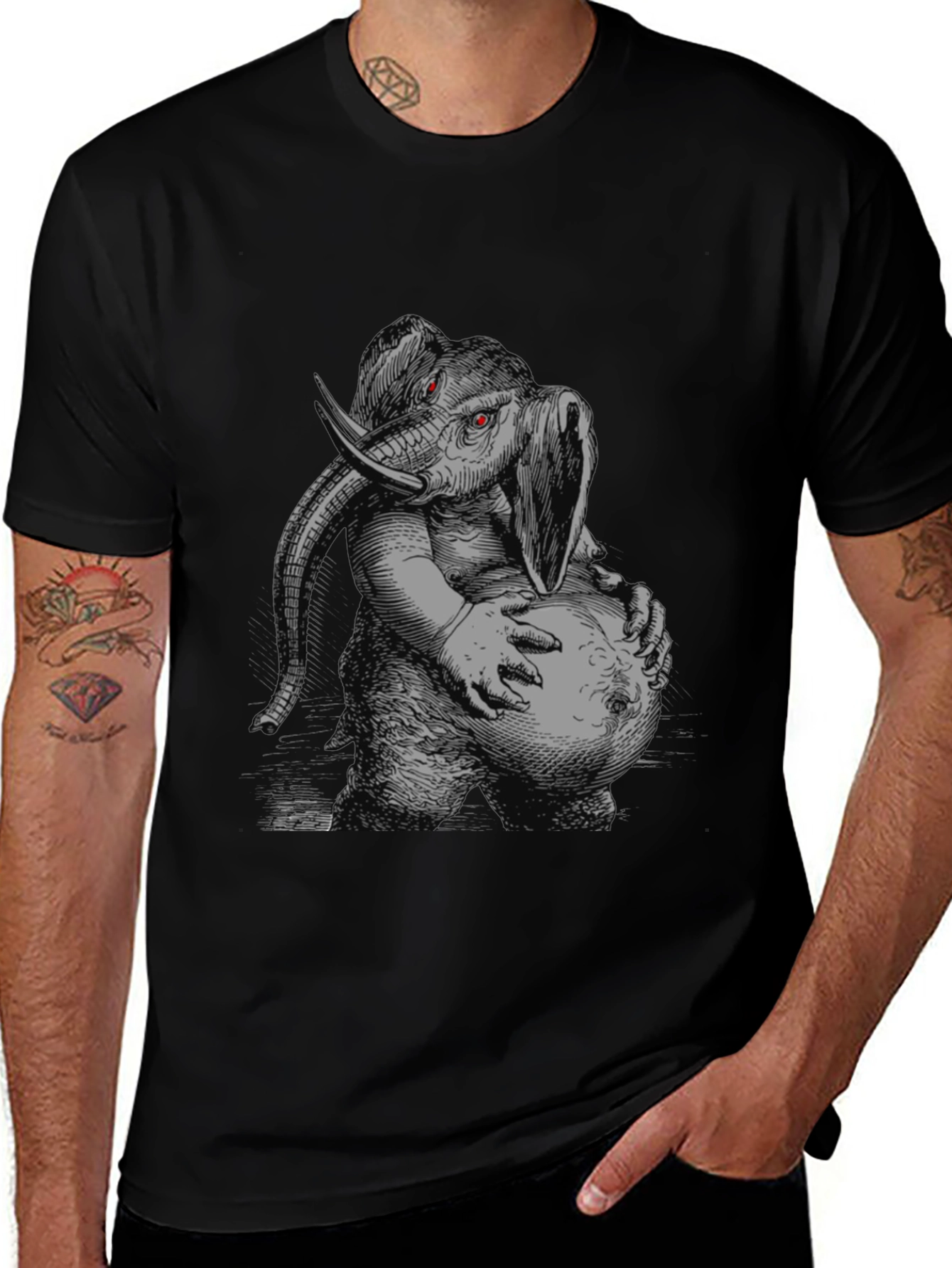 Variant 26 of Elephant Creature Graphic Print Black T-Shirt