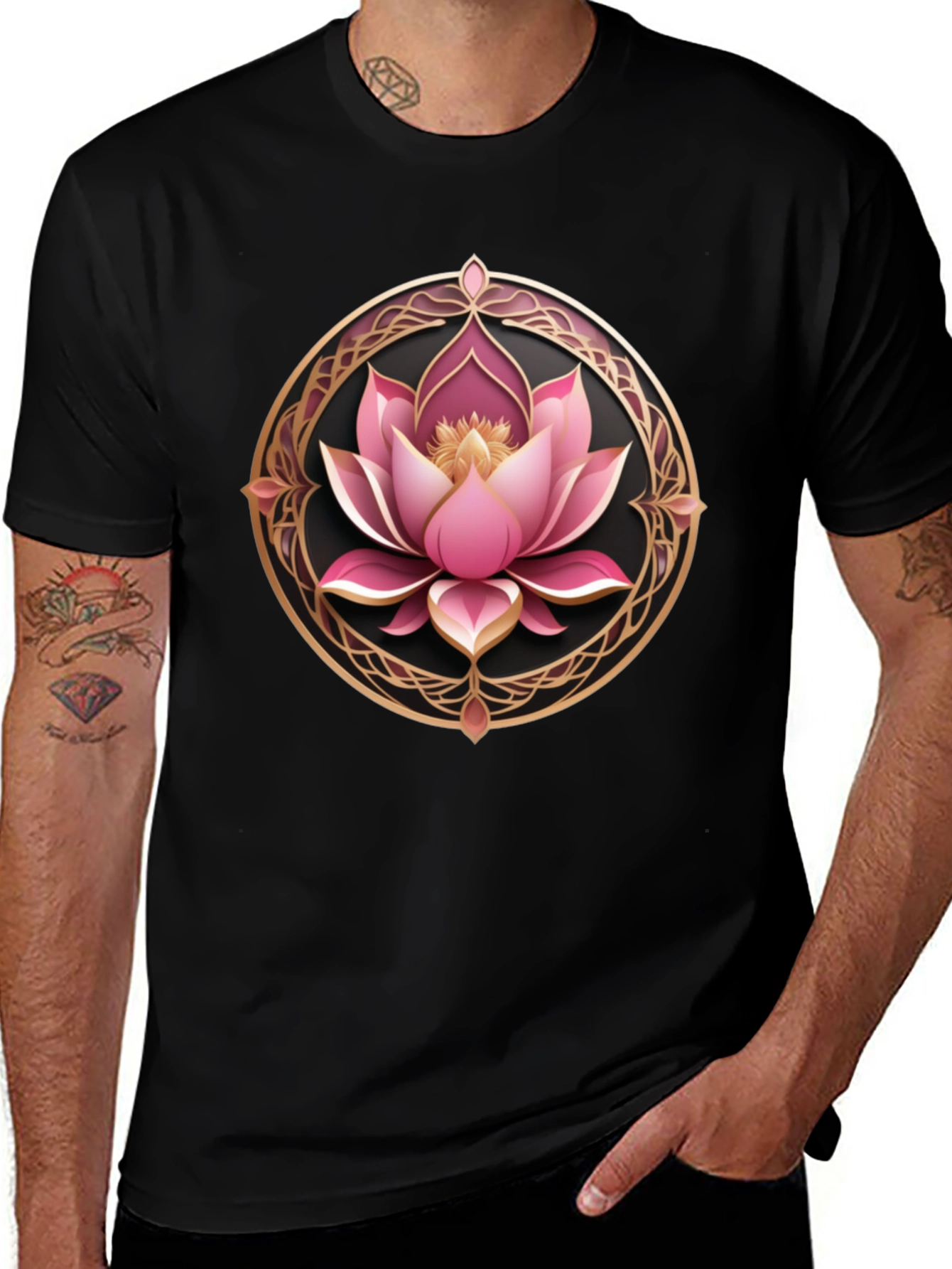 Variant 20 of Lotus Flower Graphic Tee - Stylish Men's Black T-Shirt
