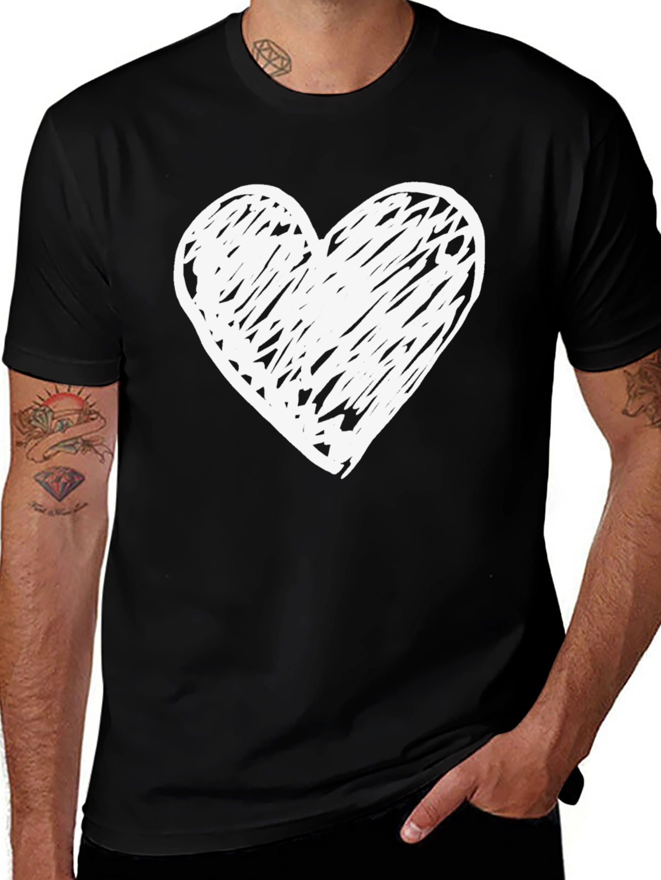 Variant 4 of Black T-Shirt with Scribbled Heart Design
